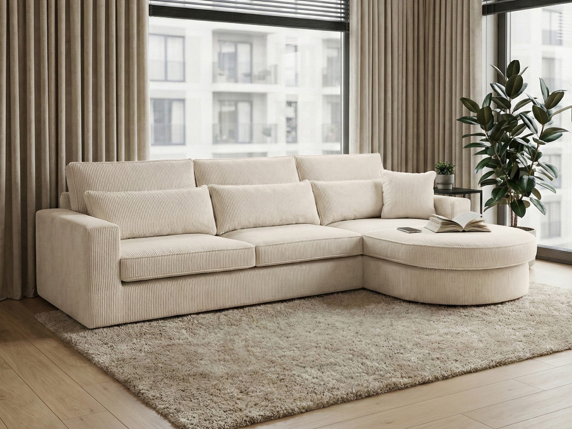 Beautysofa Ecksofa Pablo mit abgerundeter Ottoman, Polsterecke im modernen Design, viele Farben, mit Kissen