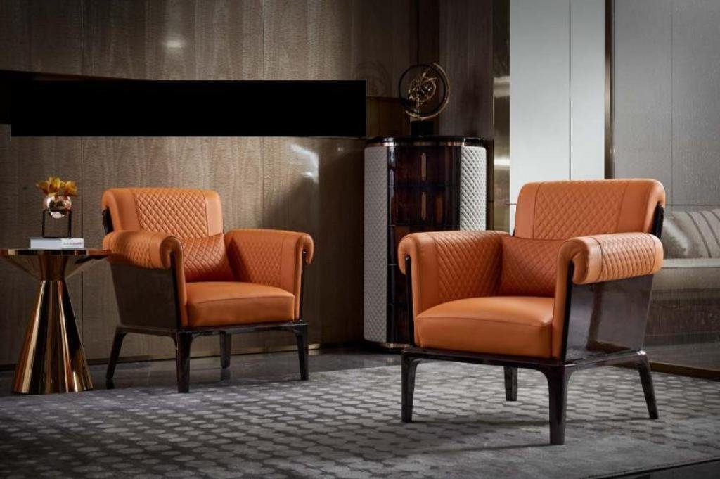 JVmoebel Sessel, Sessel Orange Leder Stuhl Lehn Modern Design Möbel Luxus Wohnzimmer
