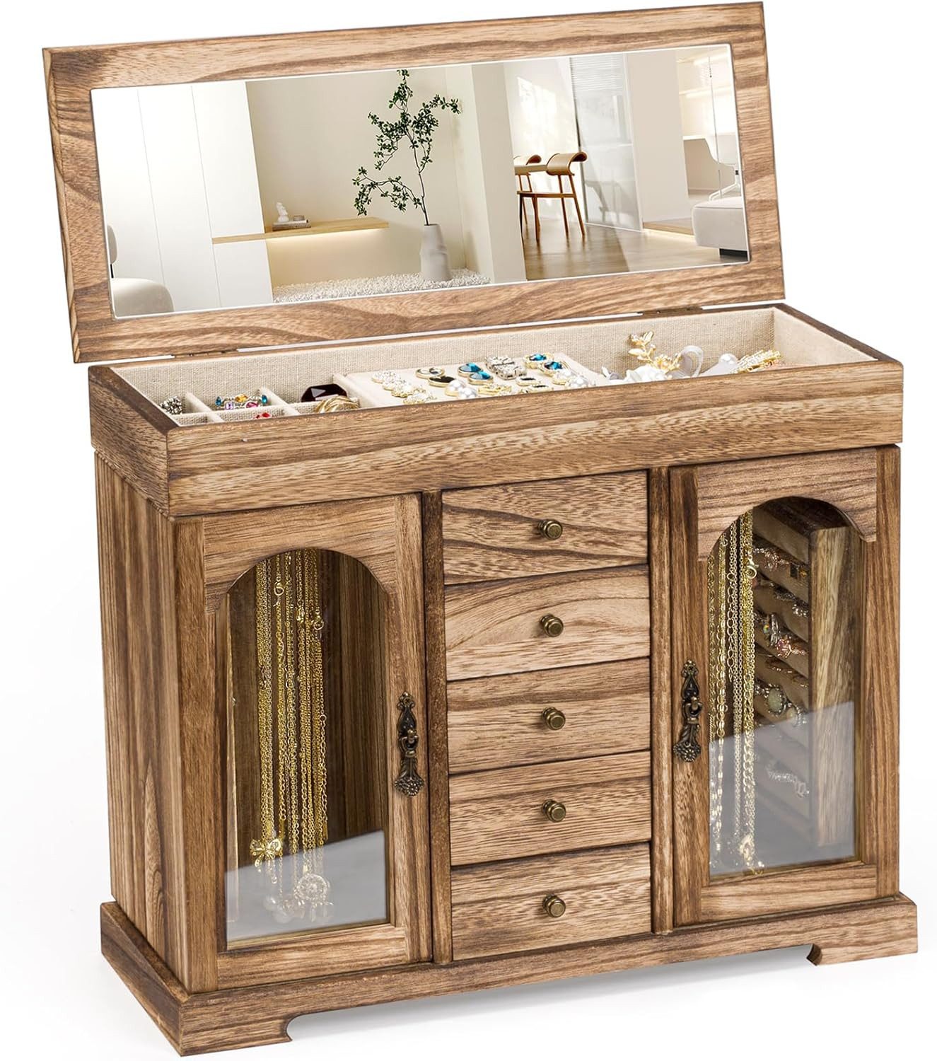 Emfogoo Schmuckkasten 6 Ebenen Schmuckkästchen, Holz günstig online kaufen