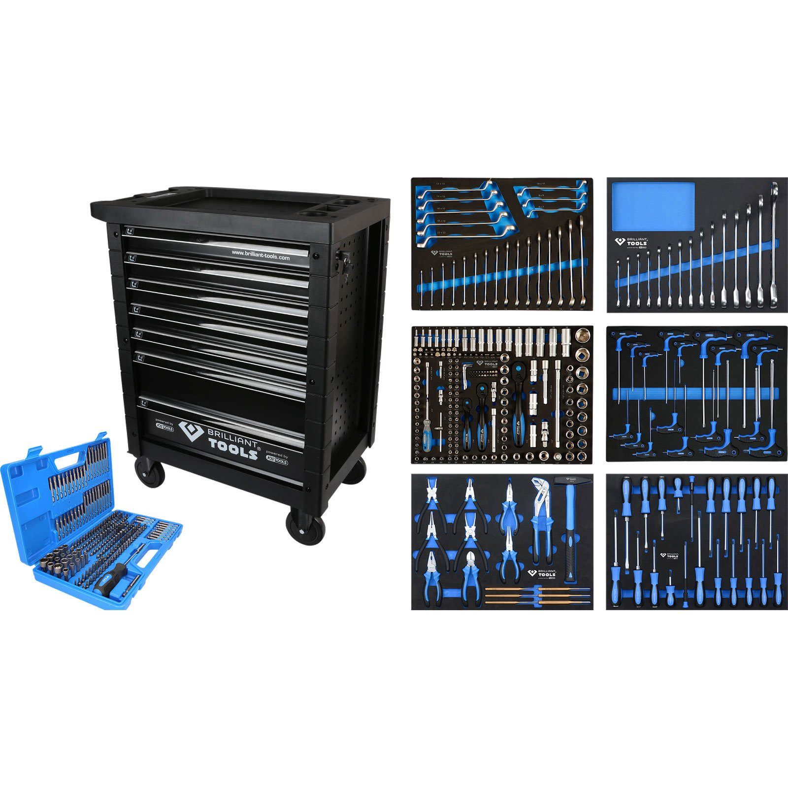 Bit-Set BRILLIANT TOOLS Werkstattwagen mit 7 Schubladen und 473 Werkzeuge...