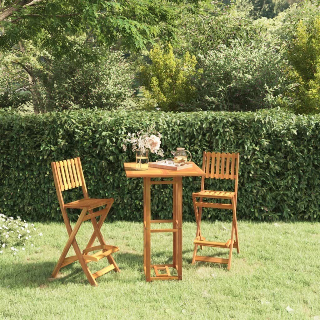 furnicato Gartenbar-Set Echtholz 75x75x110 cm Tisch & 45x58x118 cm Barhocker, (1-tlg), Klappbare Sitzgruppe mit Fußstütze und geölter Oberfläche