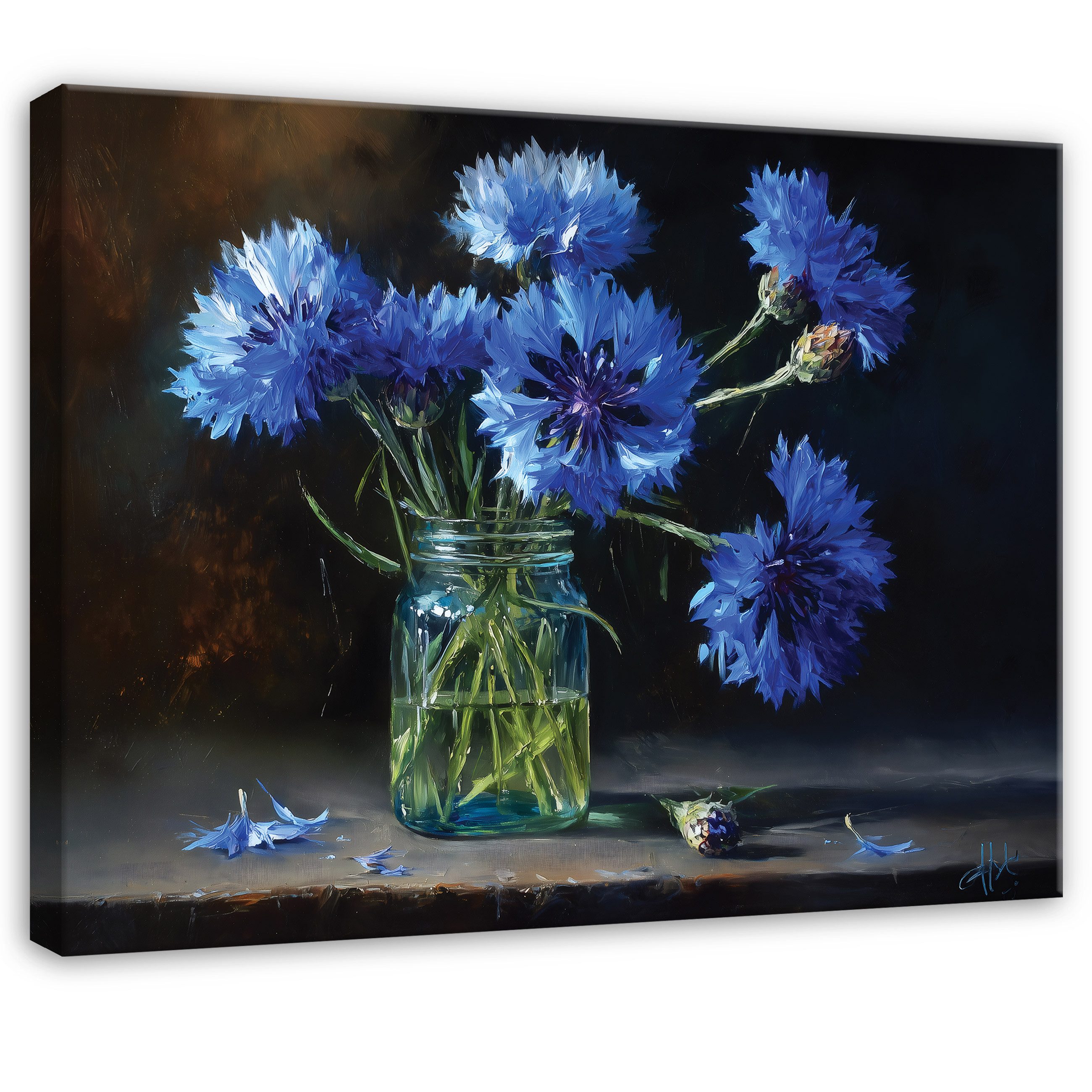 Wallarena Leinwandbild Blumen Blau Natur Modern Wandbilder Wand Deko XXL Bilder, Blumen (groß Bilder Wohnzimmer Schlafzimmer Einteilig, 1 St), Bild mit Rahmen Wohnzimmer Schlafzimmer Küche Deko 40x30