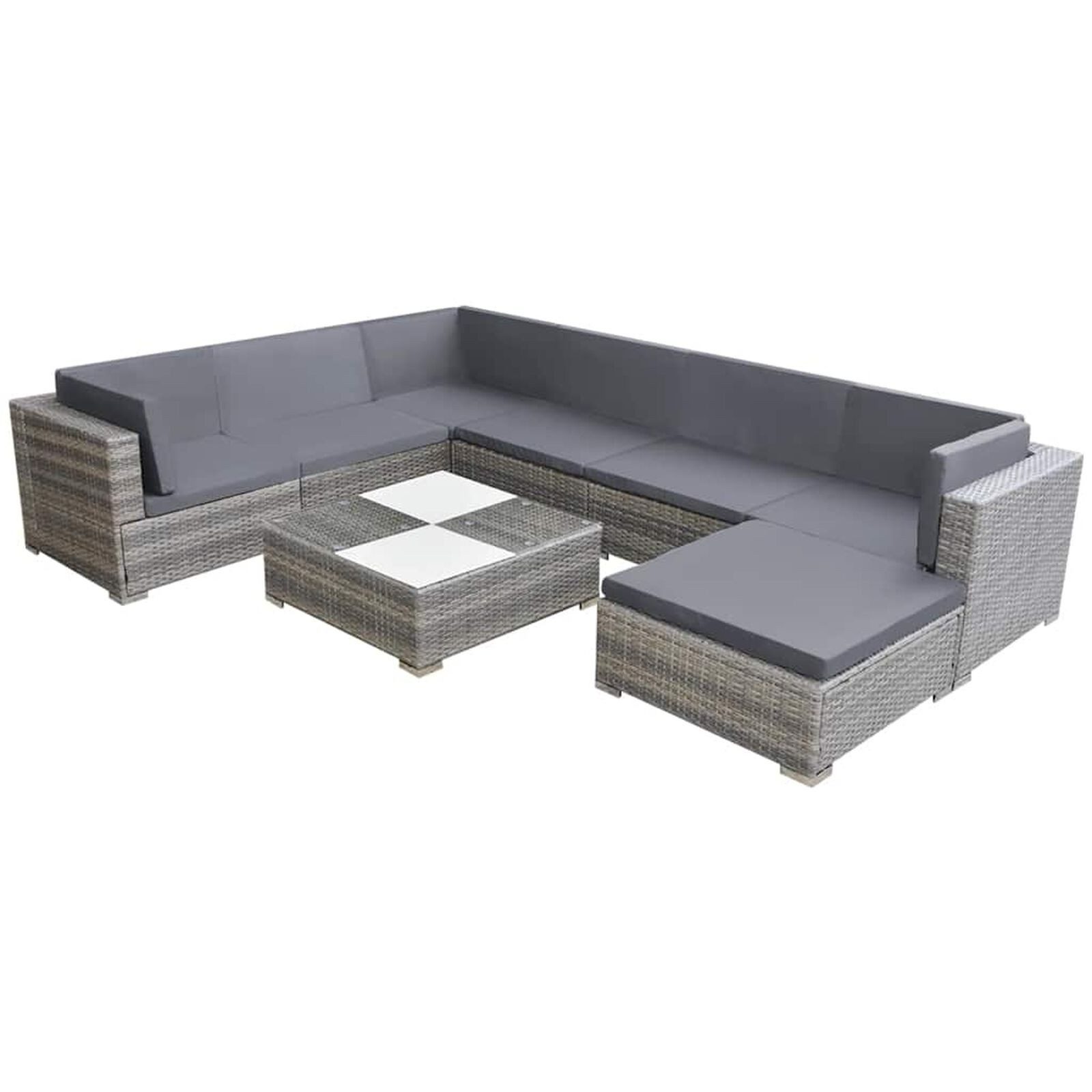 ZMH Garten-Essgruppe 8-tlg. Garten-Lounge-Set mit Auflagen Poly Rattan Grau
