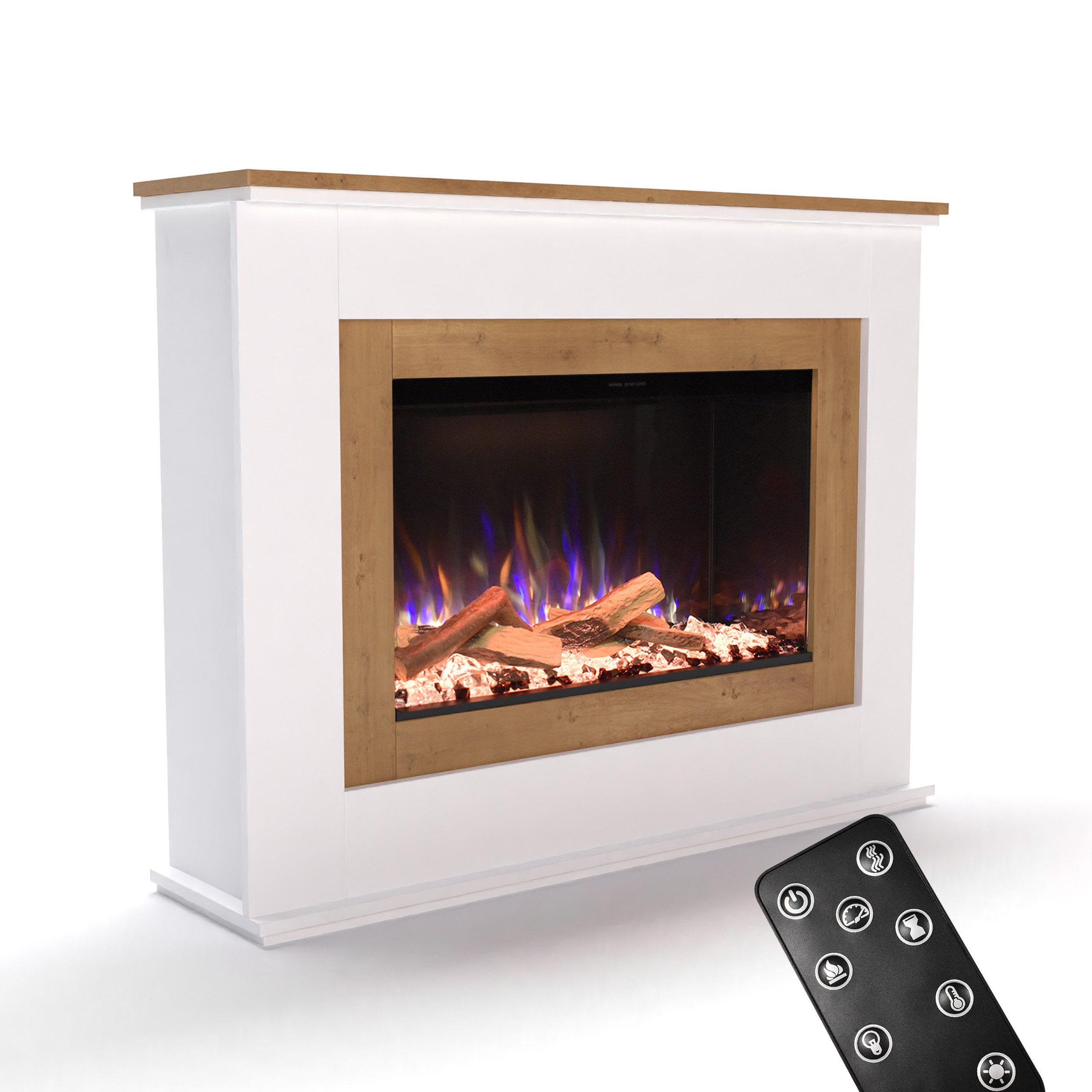 GLOW FIRE Elektrokamin PR6 E-Motion 3D, Elektrischer Kamin mit 3D Feuer mit Heizung, täuschend echte Flamme mit Heizung, 3 Dekorationen