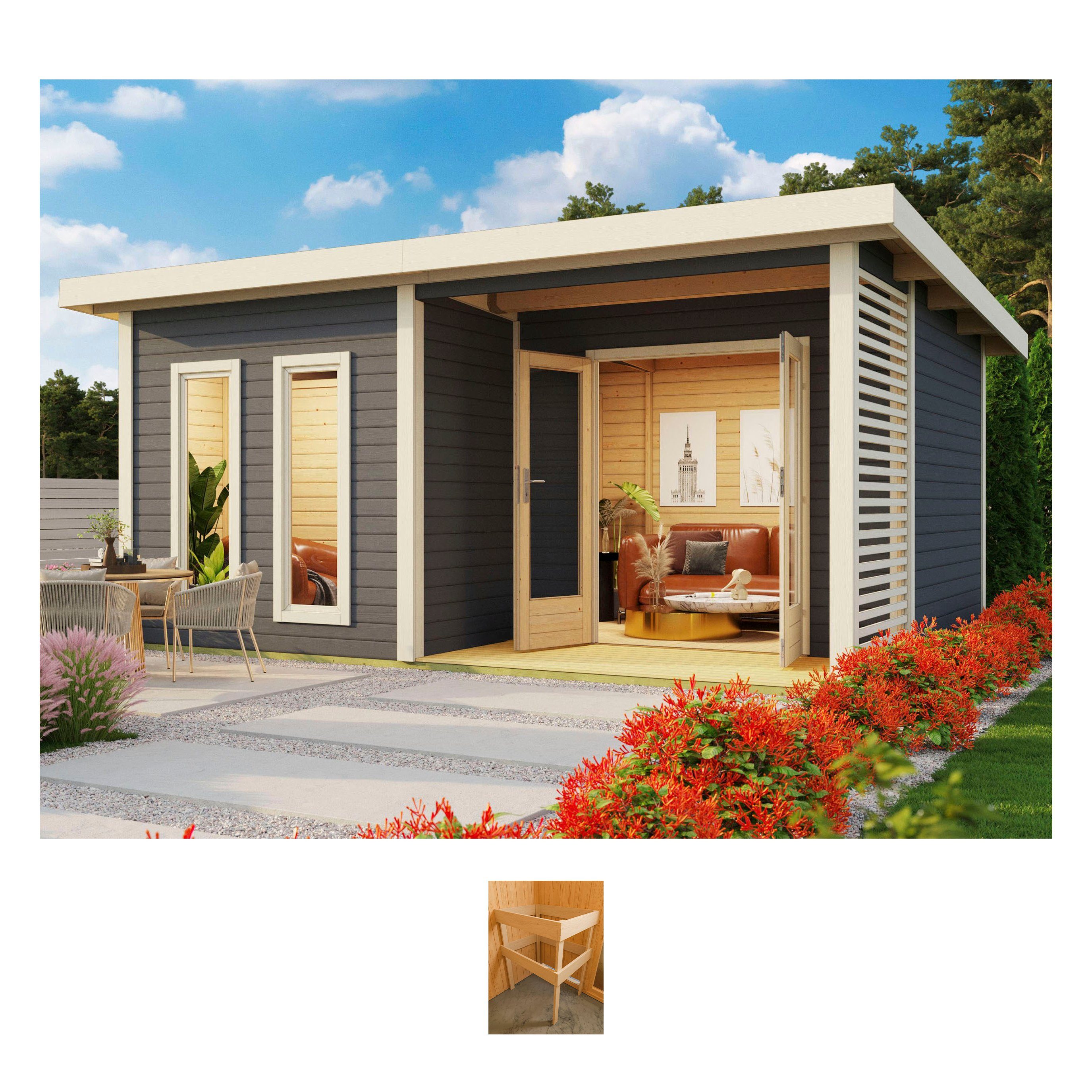 KONIFERA Саунаhaus Maiko 5 SET B, BxTxH: 490 x 368 x 231 cm, 38 mm, terragrau, ohne Ofen