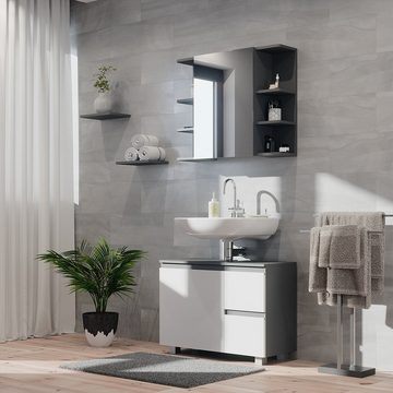 Vicco Waschbeckenunterschrank Badezimmerschrank J-SHAPE Sonoma/Weiß