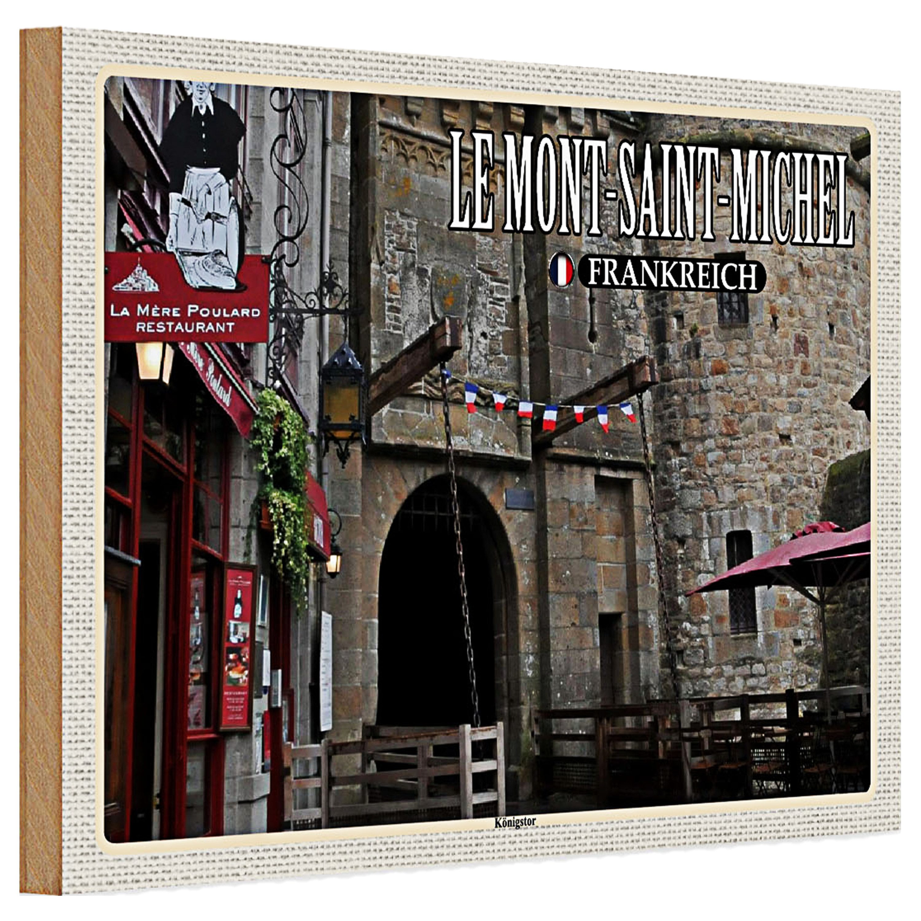 Roomando Holzbild Holzschild Reise 30x20cm Le Mont-Saint-Michel Frankreich Königstor
