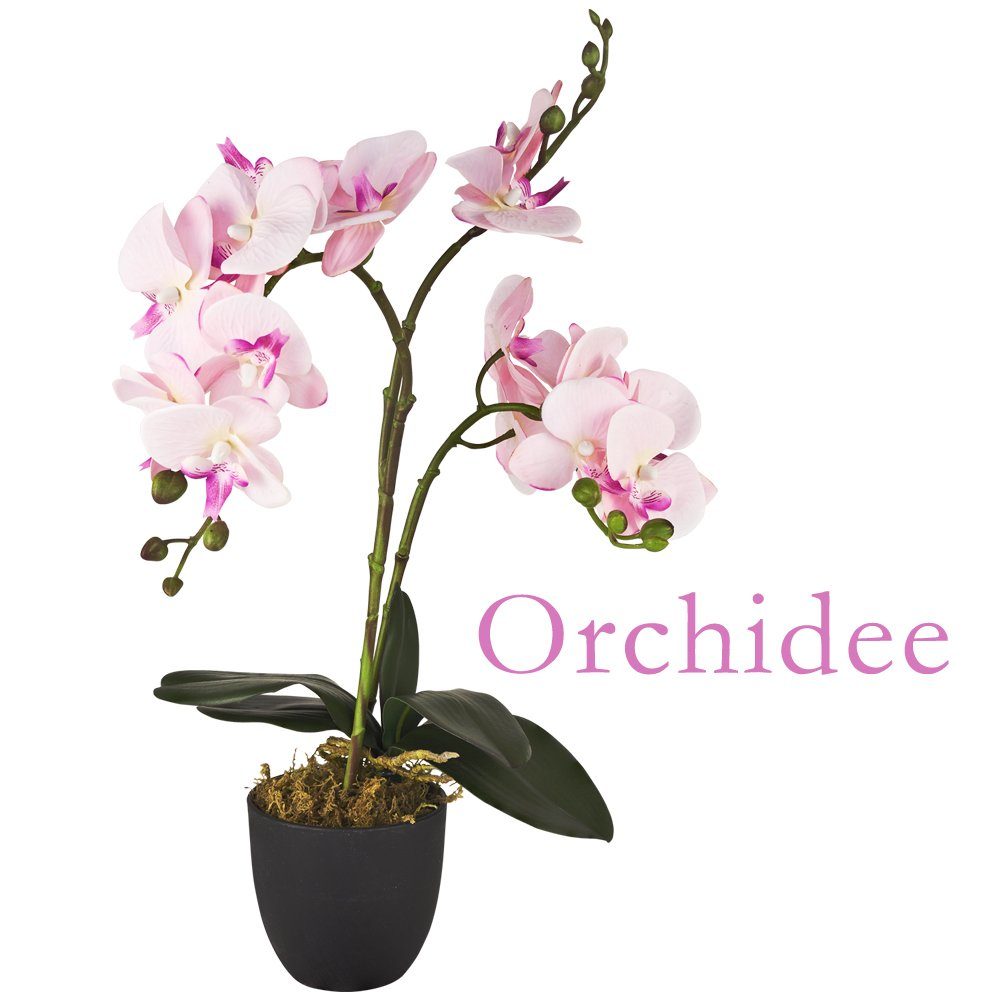 Kunstpflanze Künstliche Orchidee Kunstpflanze Pflanze Rosa Decovego, Topf Pink 45 cm Decovego