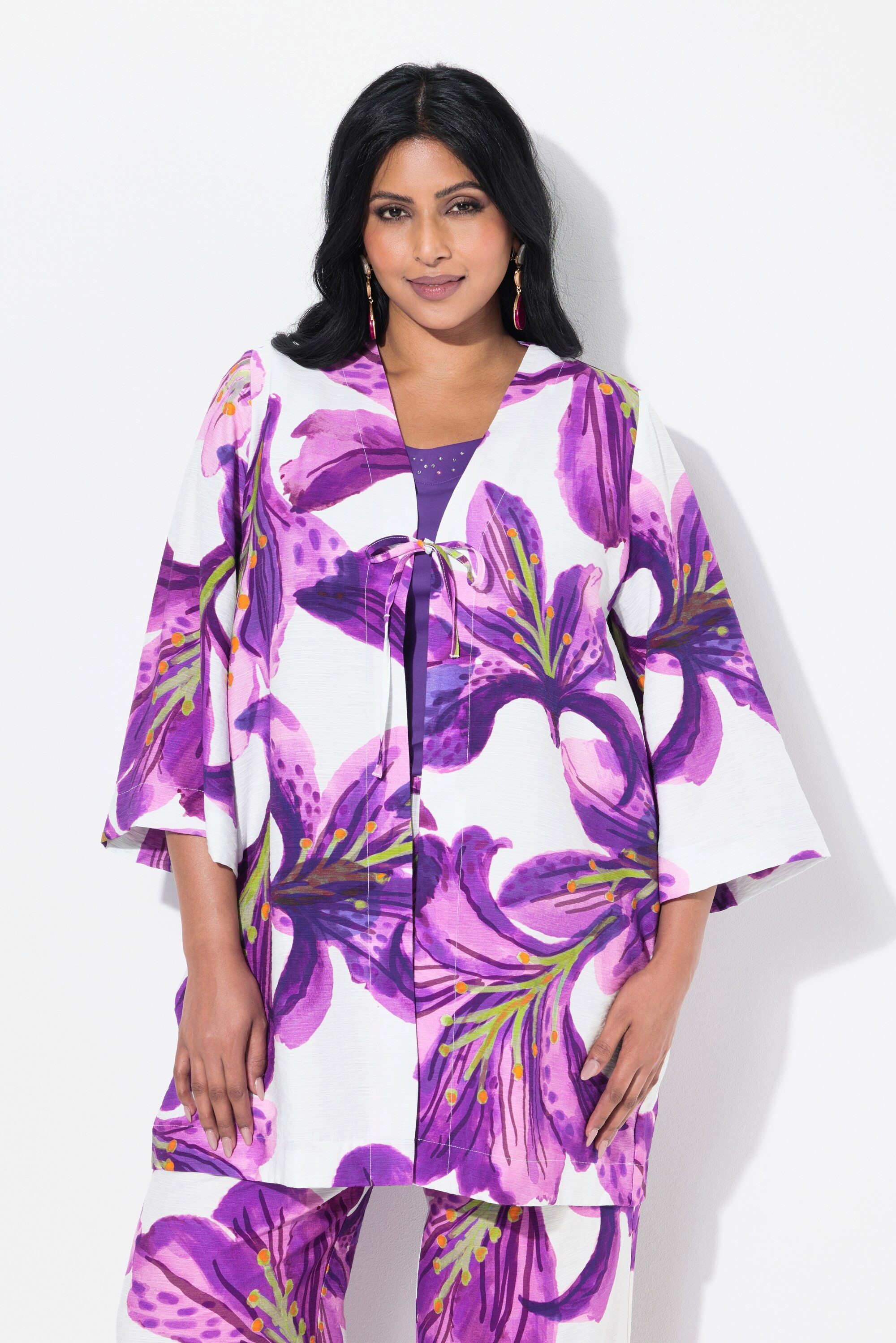 Sommerjacke Jacke Blüten V-Ausschnitt 3/4-Arm