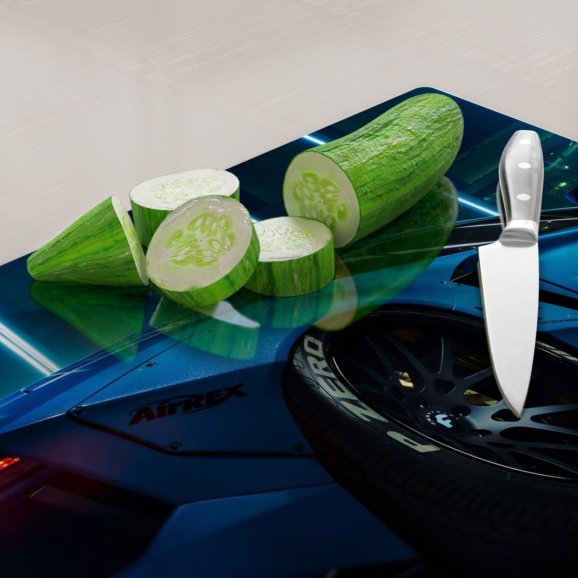 DEQORI Schneidebrett 'Lamborghini Aventador', Glas, Platte Frühstücksbrett Schneideplatte