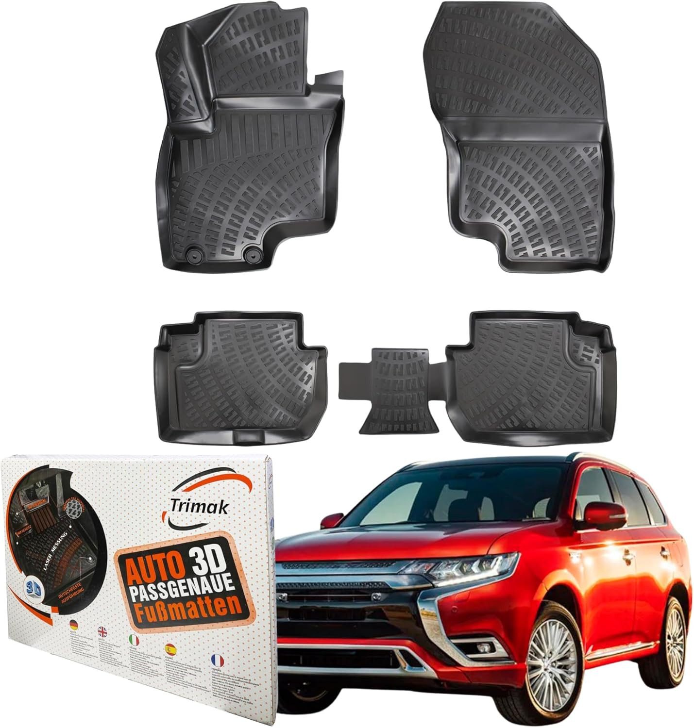 Trimak Passform-Fußmatten Oder Kofferraumwanne Oder Set für Mitsubishi Outlander, Mitsubishi Outlander PHEV (Hybrid) 2014–2021 Gummimatten Auto TPE