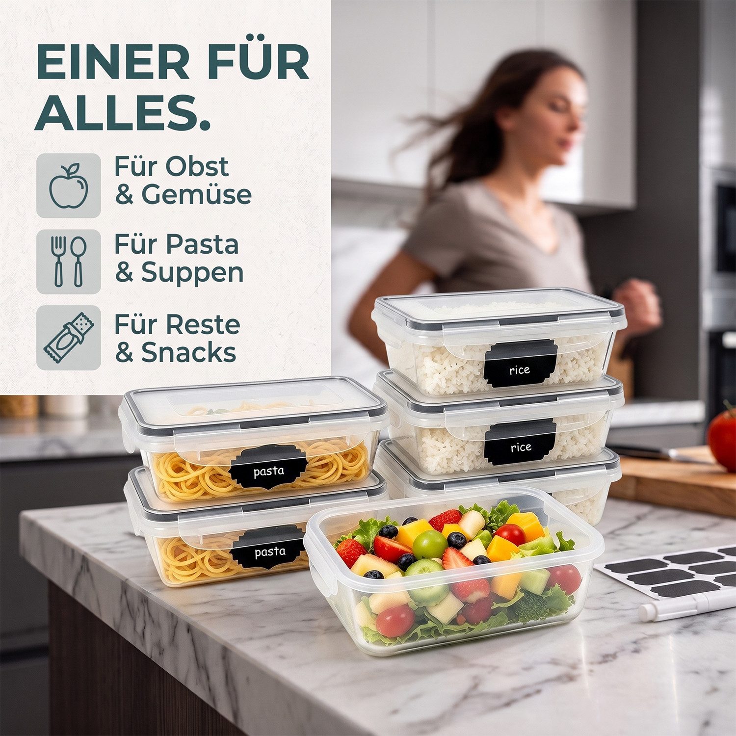 AKKEE Frischhaltedose 7 x 840ml Frischhaltedosen mit Deckel, BPA-frei, luftdicht, Gefrierdosen und Meal Prep Boxen für Essen Box, Gefrierbehälter