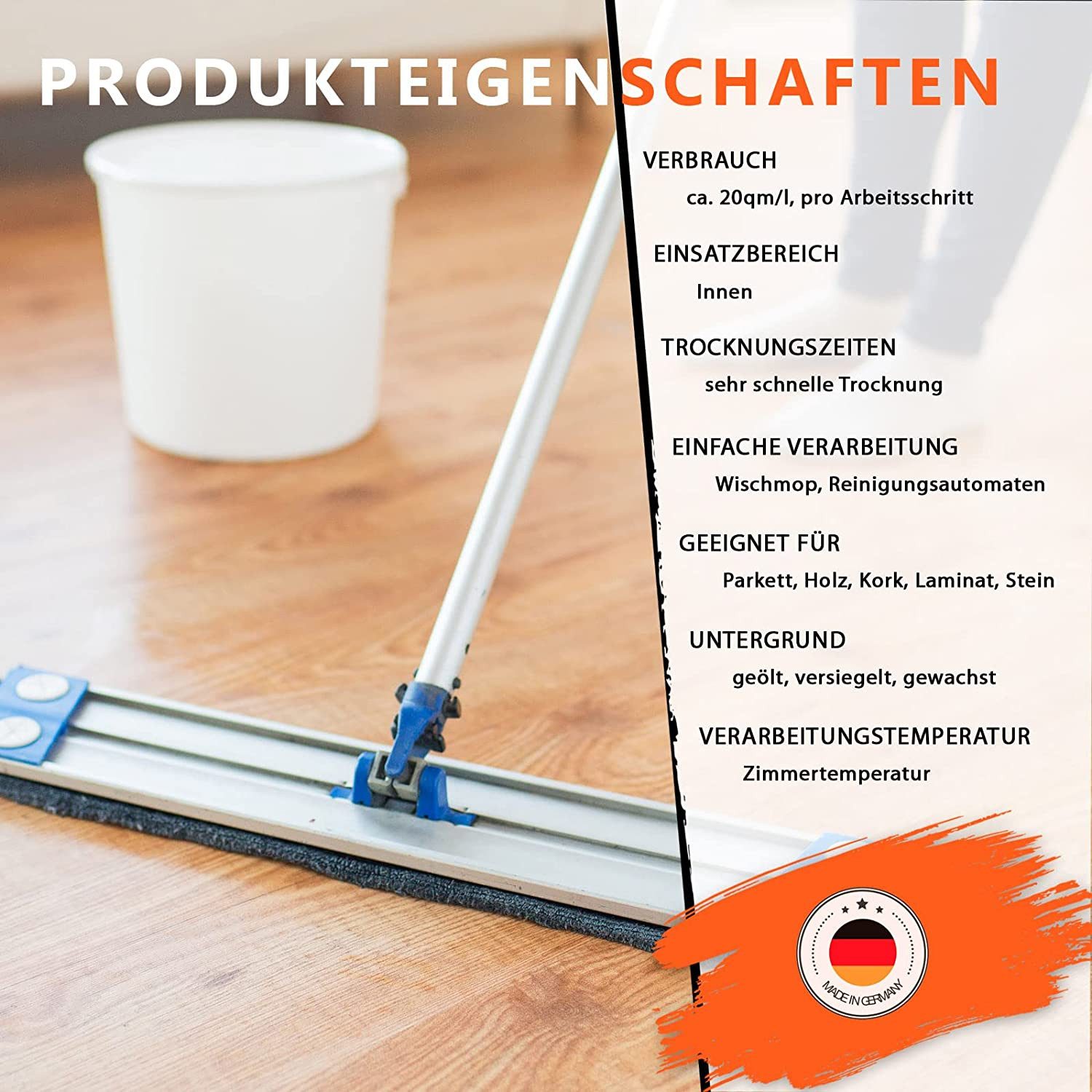 BEKATEQ BK-115 Parkettreiniger & Pflege Parkettreiniger (Bodenreiniger für Holz geölt/gewachst/versiegelt, Kork, Steinböden)