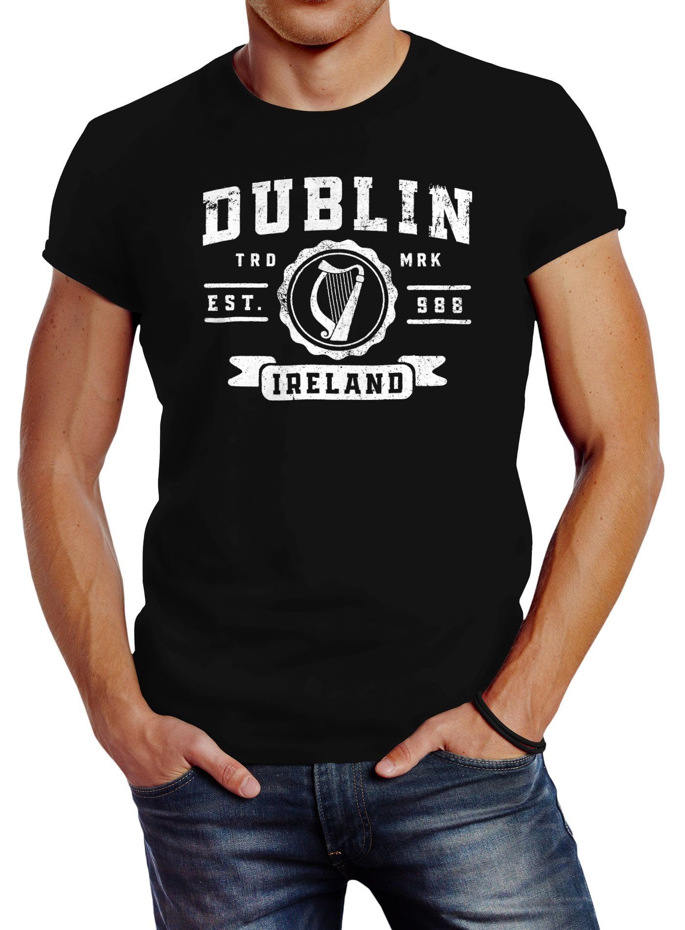 Schrift Print Print-Shirt Design Irland Streetstyle T-Shirt Print Herren Neverless® mit Retro Neverless Aufdruck Dublin Fashion
