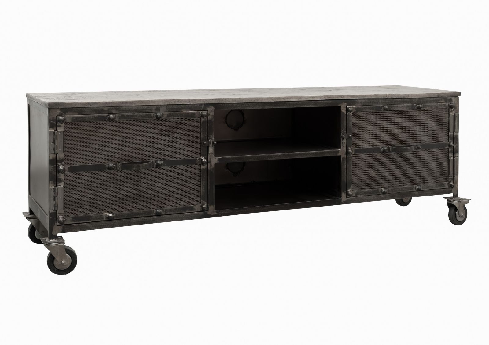 Massivmoebel24 TV-Board HEAVY INDUSTRY Mango Massivholz grau (Massivholz montiert 48 kg HEAVY INDUSTRY #133), Mango 170x40x60 cm (BxTxH) grau lackiert