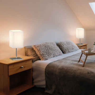 etc-shop LED Tischleuchte, Leuchtmittel inklusive, Warmweiß, 2er Set Tisch Lampen Textil Lese Beleuchtungen Chrom-