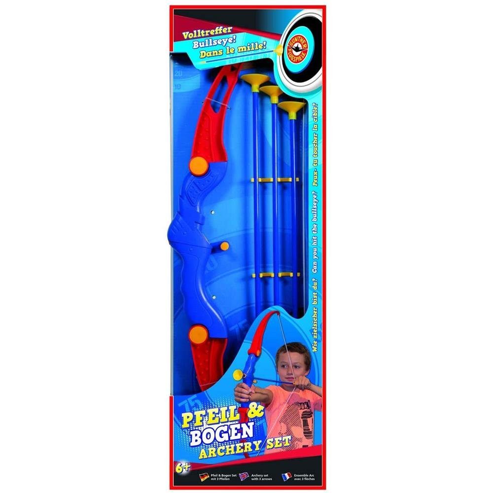 Günther Spielbogen 1550, Pfeil und Bogen Set für Kinder ab 6 Jahren, mit 3 Pfeilen und Zielscheibe, 64,5 cm groß, Bogenschießen, blau/rot