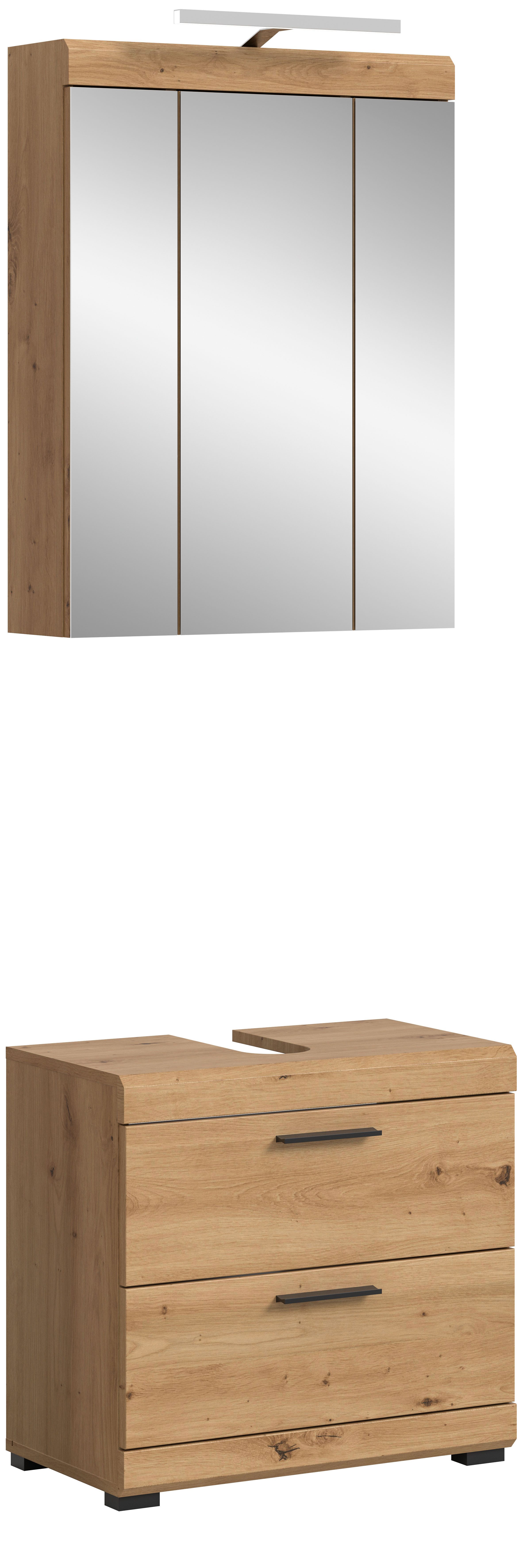 welltime Badmöbel-Set SIENA, 2 teilig, inklusive LED Beleuchtung, bestehend aus:, (Set, 2-St., TOPSELLER), Waschbeckenunterschrank, Spiegelschrank, LED Badaufsatzleuchte