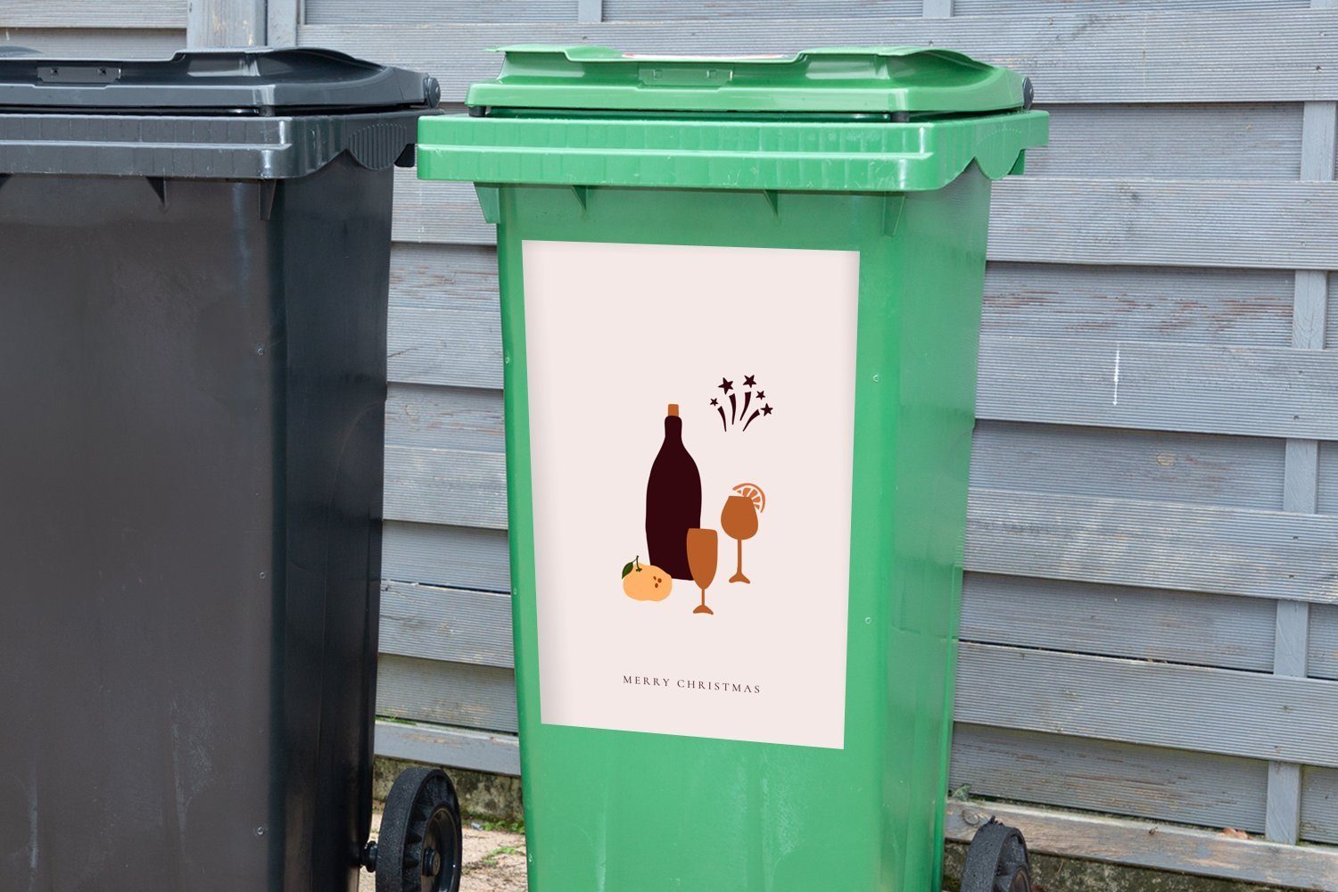 - Mülleimer-aufkleber, Wandsticker St), (1 - Container, MuchoWow Sticker, Gläser Weinflasche Mülltonne, Abfalbehälter Zitat