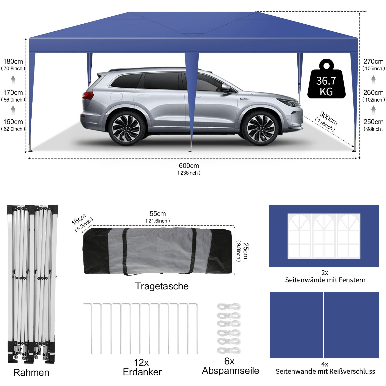 LUCKZON Pavillon 3x6m, wasserdicht&UV-Schutz 50+, inkl. günstig online kaufen