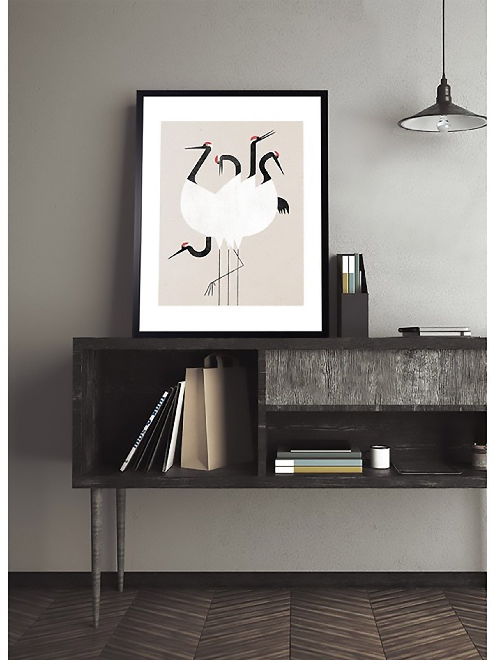 beschichtet japanisch Vögel (1 Grafik Bild somit Rahmen Kraniche Stück), Wanddeko feucht laminiert/ cm, Kunstdruck Der Wandbild und beige abstrakt ist Cosy 60x90 Ideas Bild Home abwischbar mit