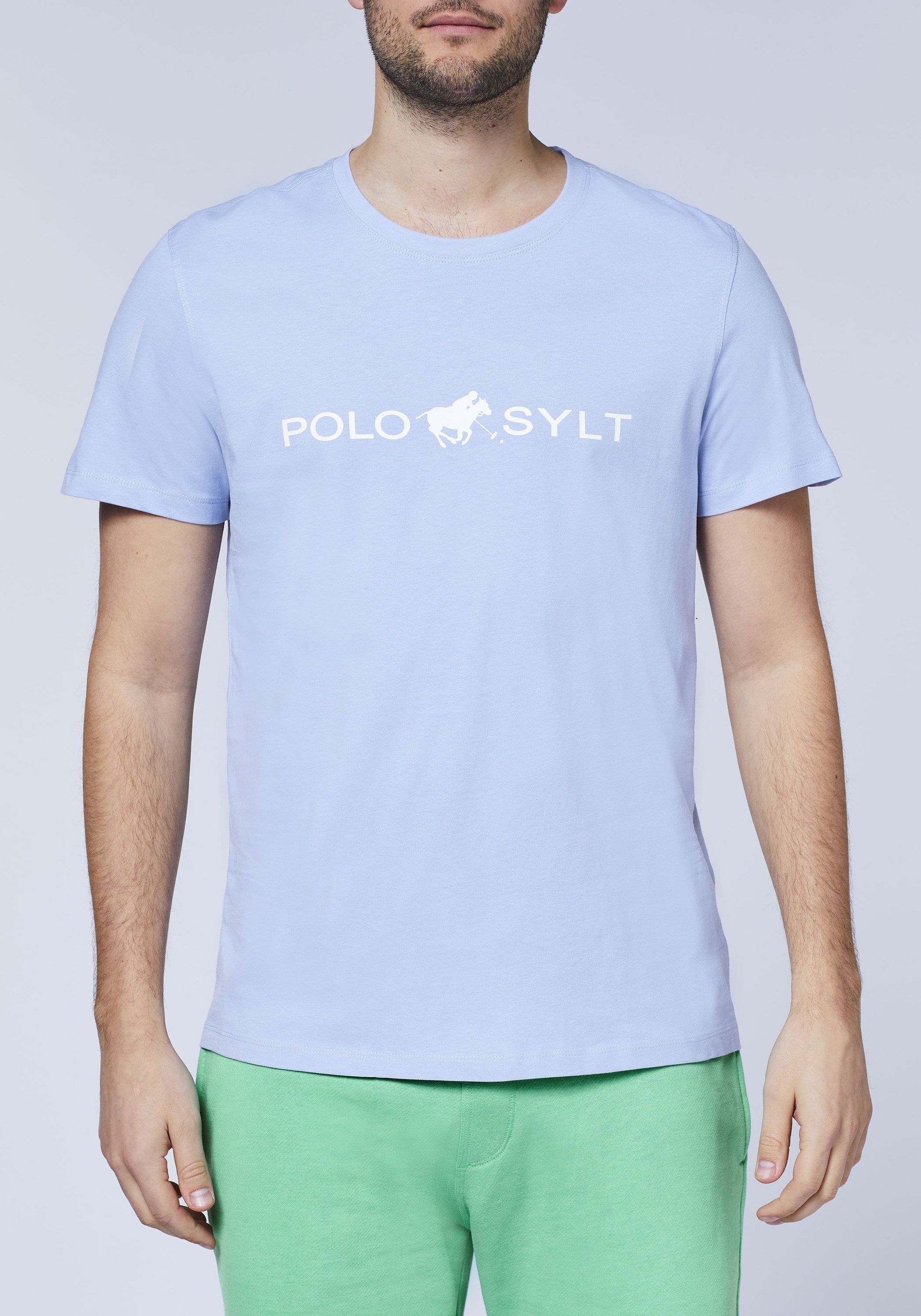 Polo Sylt Print-Shirt auffälligem 16-3922 Blue Brunnera Logo-Print mit