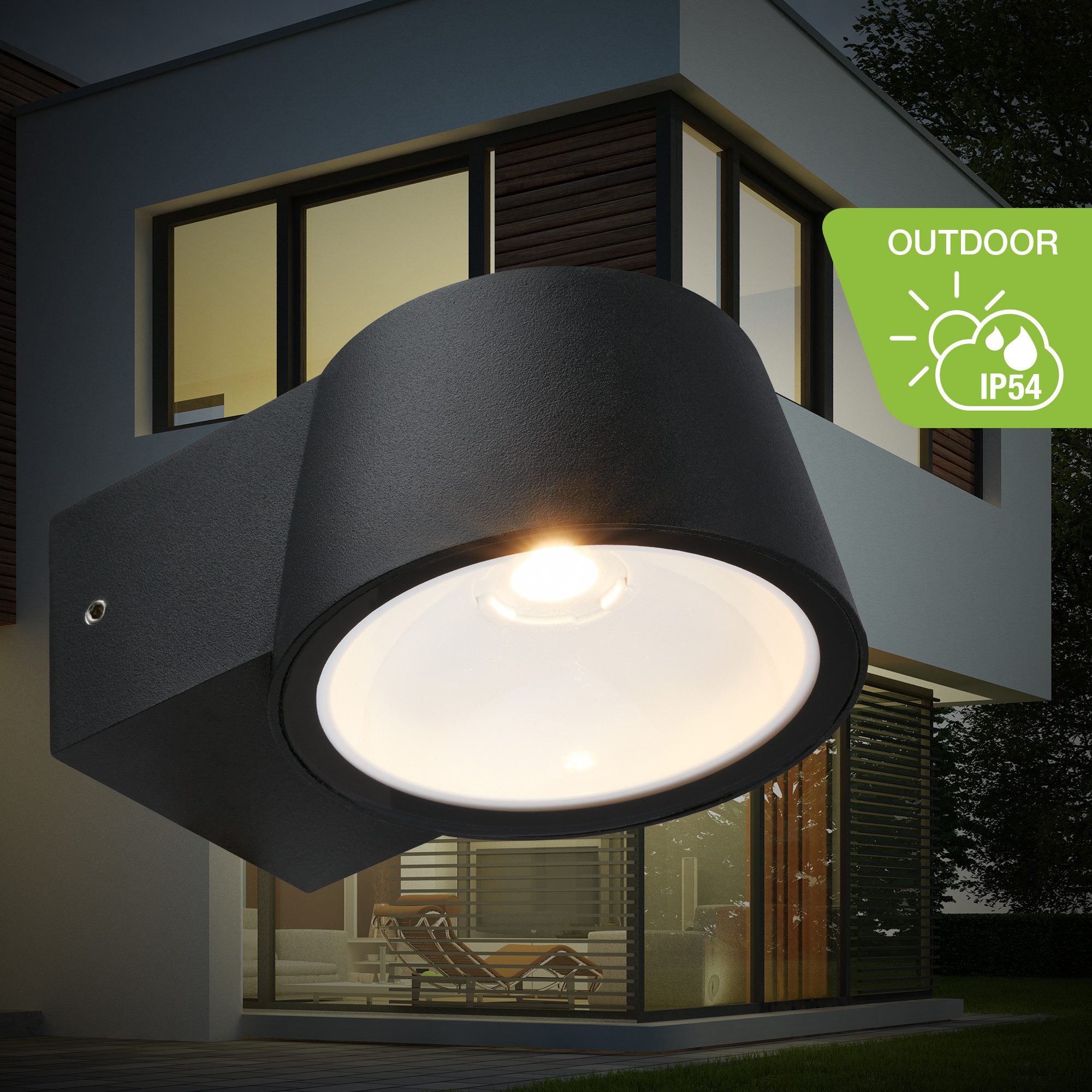 Briloner Leuchten Außen-Wandleuchte LED Wandleuchte Hauswand Balkon, LED fest integriert, 2700K - Extra - Warmweiß, LED Wandleuchte Aussen 5,5x9,5x13 cm Schwarz 7,5W Hauswand Balkon