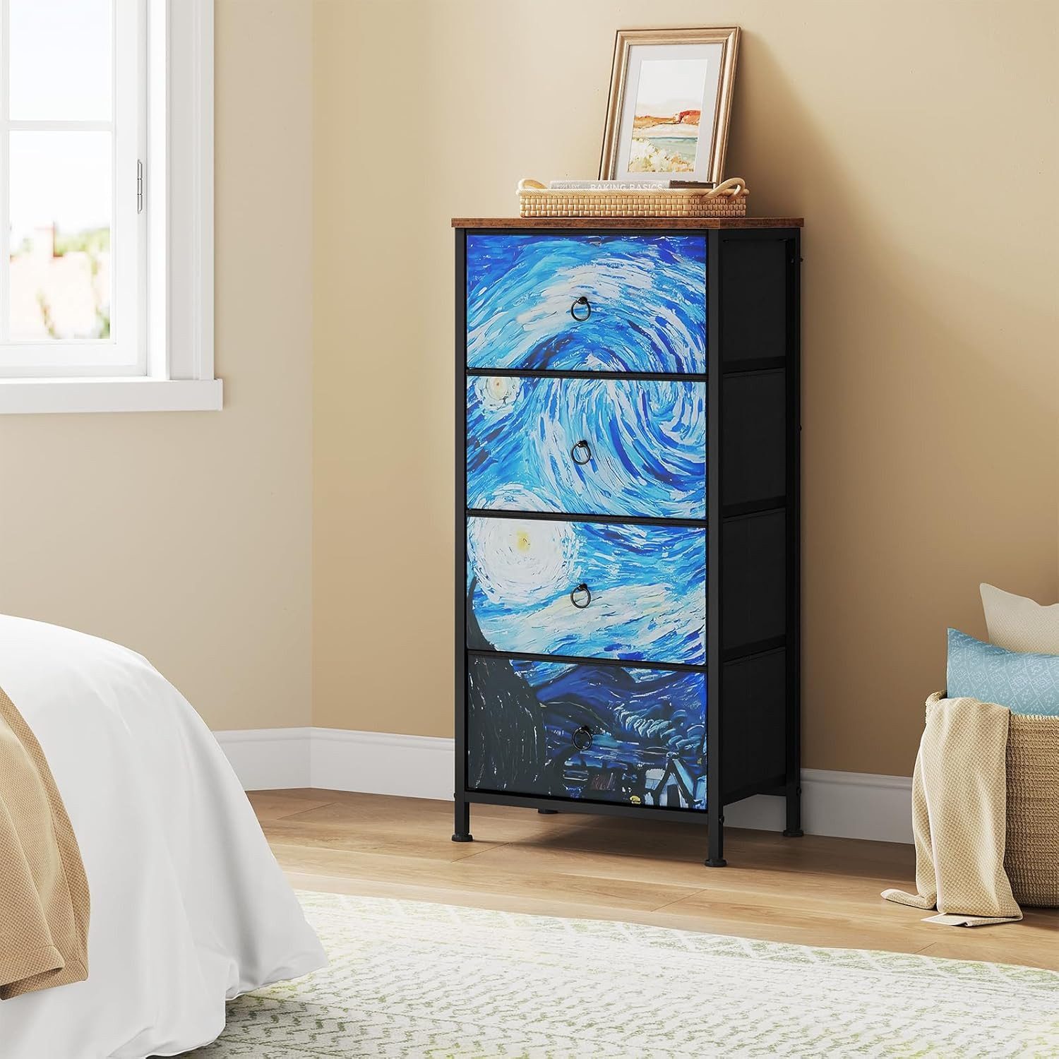 Woltu Kommode (1 St), schmal, mit 4 Schubladen aus Stoff, Sideboard