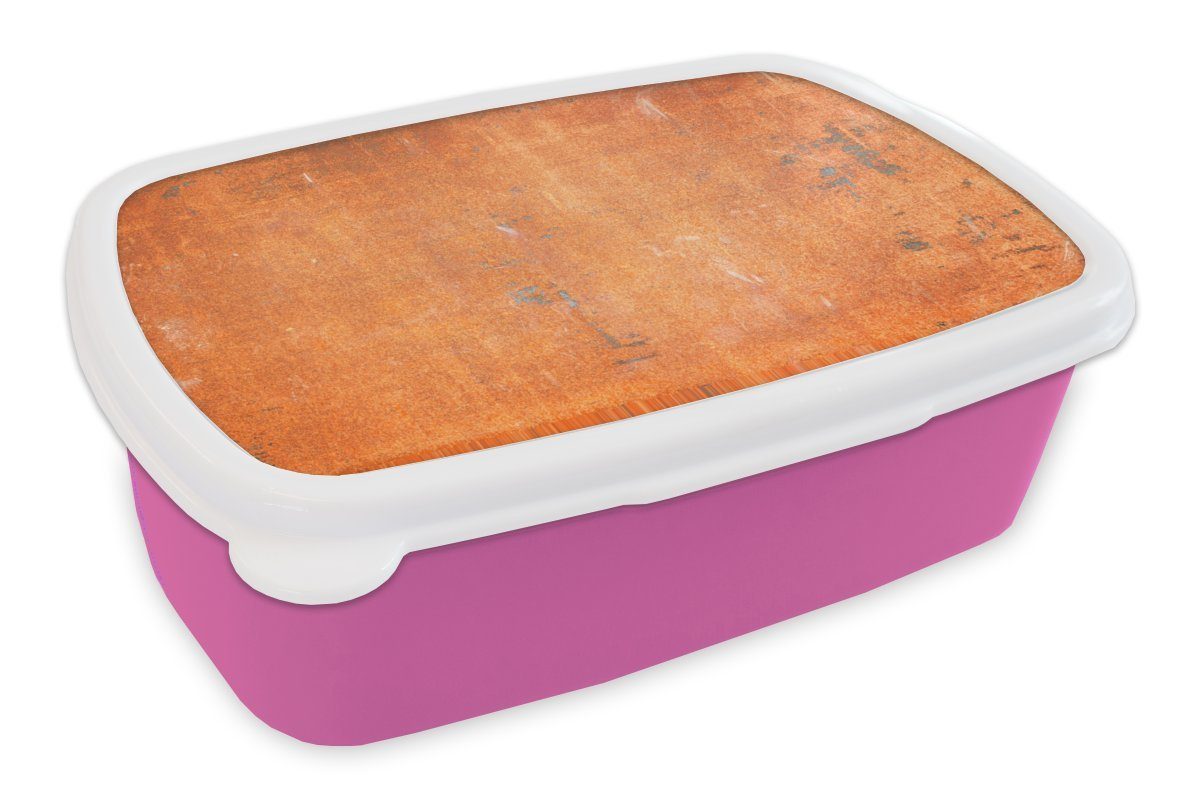 MuchoWow Lunchbox Metallplatte mit einer rostigen Struktur als Hintergrund, Kunststoff, (2-tlg), Brotbox für Erwachsene, Brotdose Kinder, Snackbox, Mädchen, Kunststoff rosa