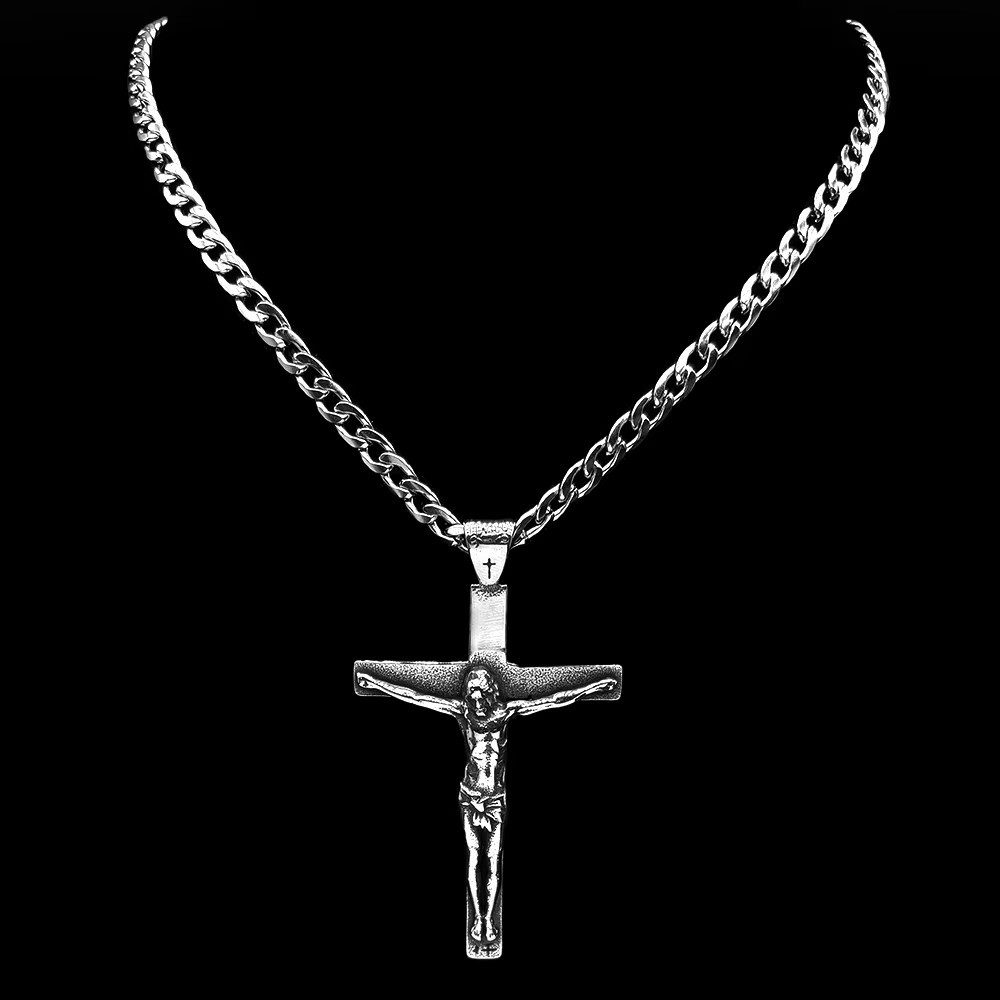 Ware aus aller Welt Edelstahlkette Herren Halskette Edelstahl mit Jesus Kreuz Anhänger 60 cm (1-tlg)