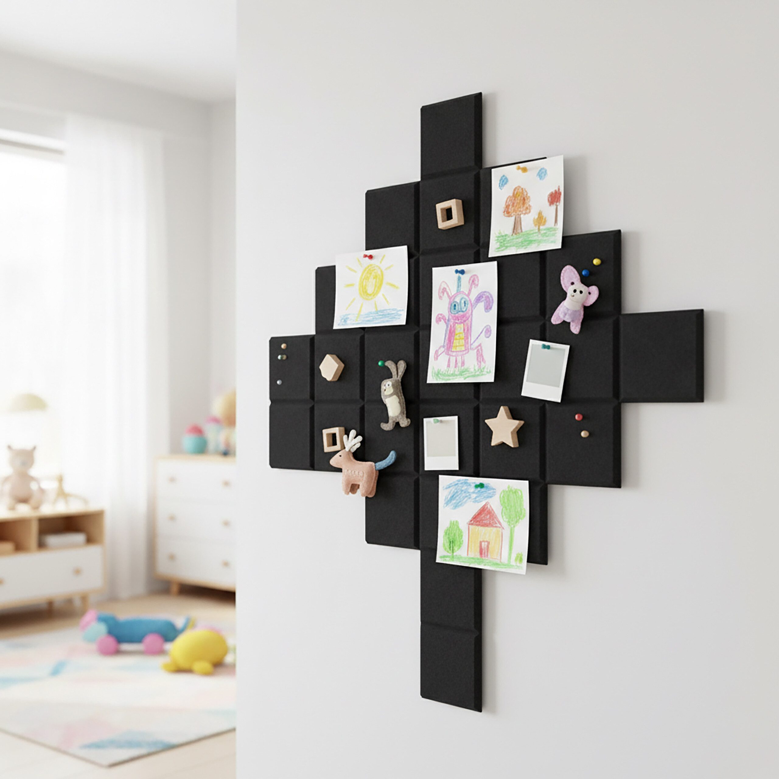 relaxdays Pinnwand 12x selbstklebende Filzpinnwand Quadrate, schwarz