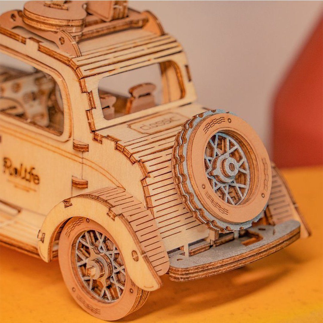 Vintage Puzzle Holzbausatz Selberbauen Puzzleteile, 3D-Puzzle Wooden ROLIFE TG504, 164 3D ROKR Rolife Car zum