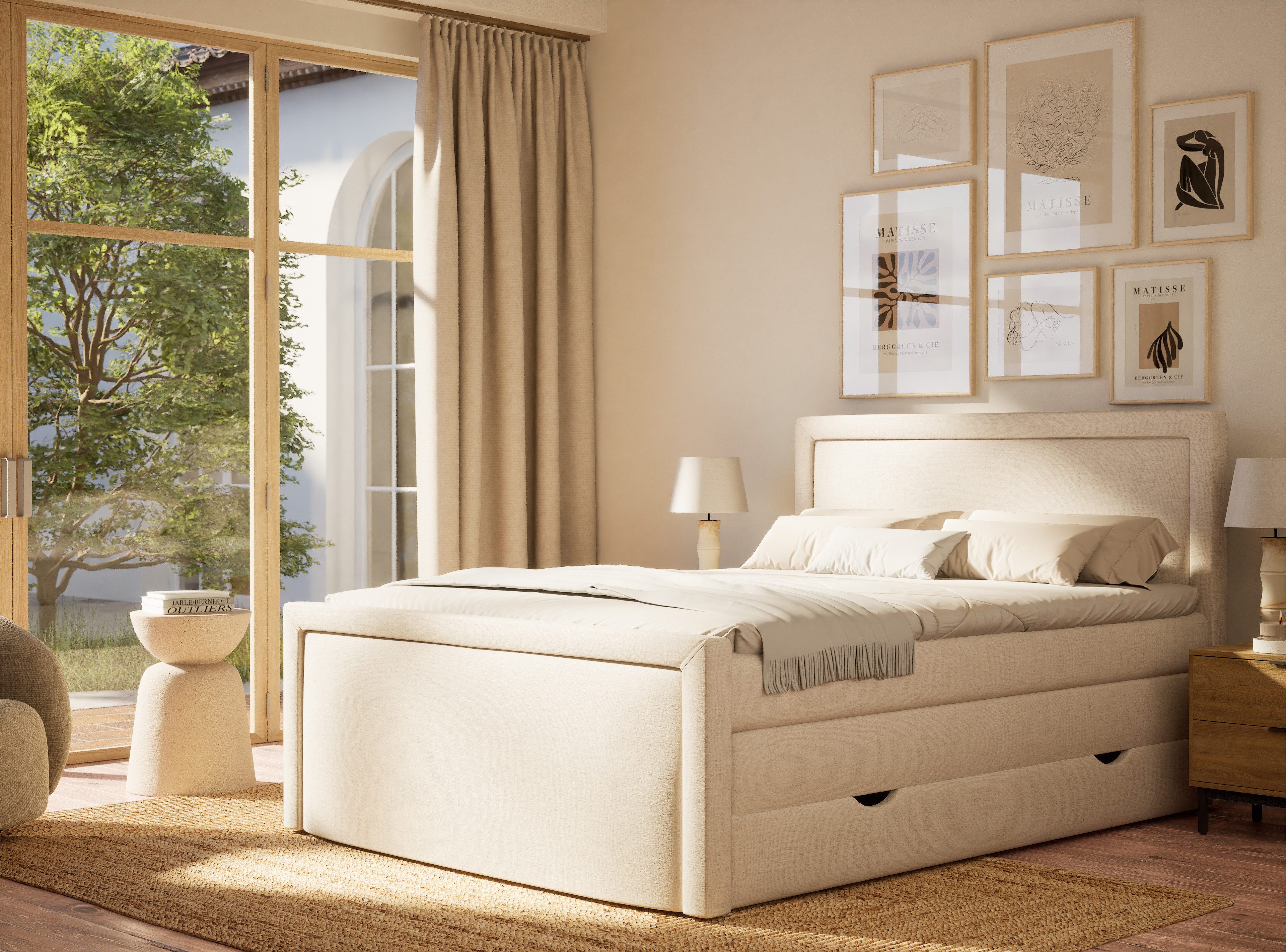 Maison de Rêve Boxspringbett Fresco (Komplettbett mit Matratzen, Kopfteil und Topper), Boxspringbett mit Stauraum, Webstoff