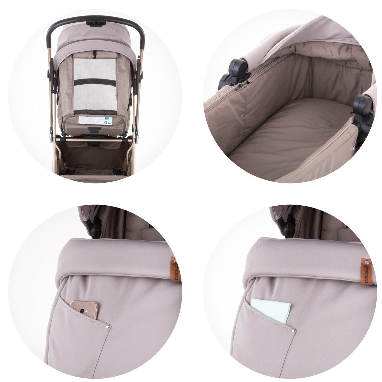 Chipolino Kombi-Kinderwagen Kombikinderwagen Piruet drehbar grau Babyschale 360° 1, 3 Tragetasche in Sitz