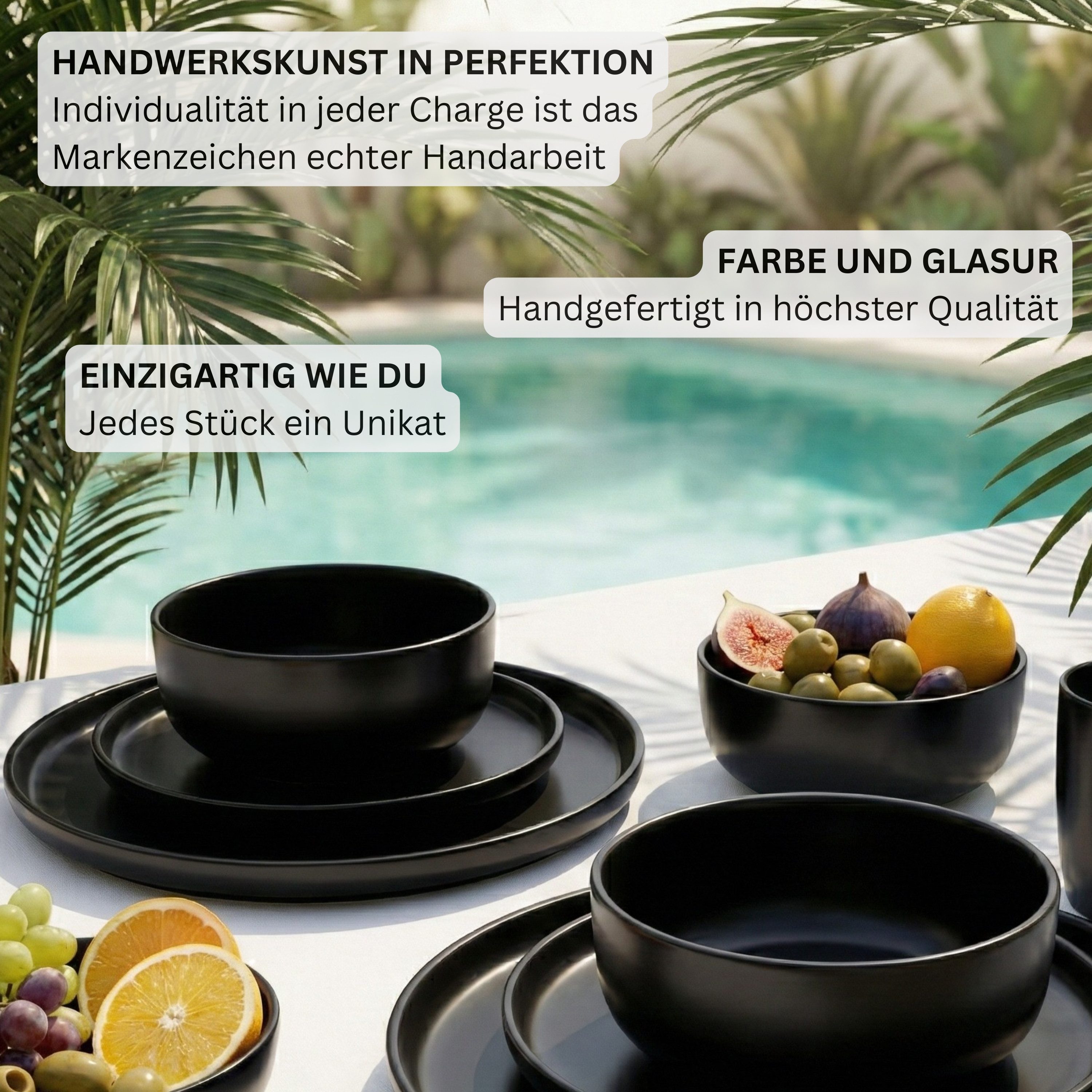 SÄNGER Tafelservice Madeira Geschirr-Set (36-tlg), 12 Personen, Steingut, schwarz, Handmade, VALUE COLLECTION – Bild 5 von 5