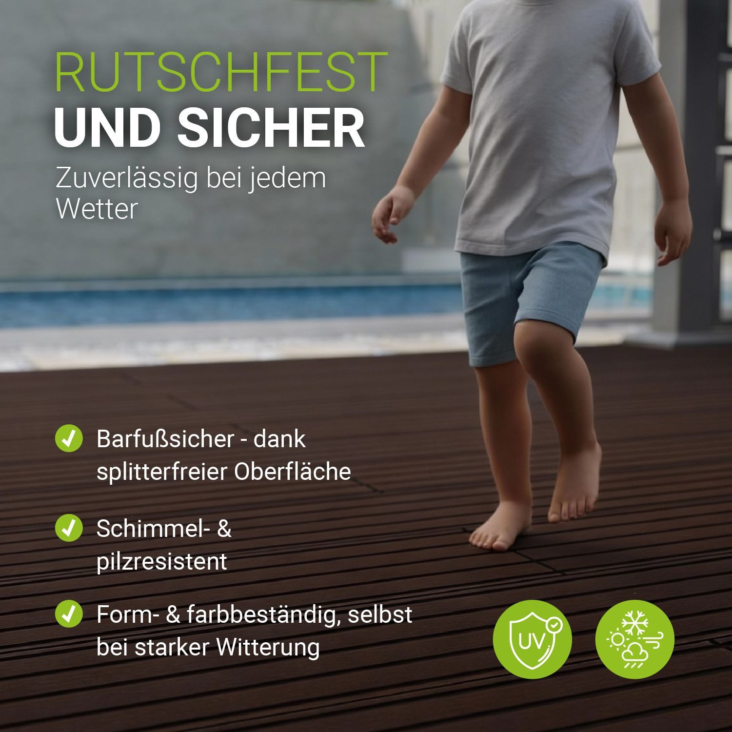Juskys Terrassendielen, 2 m², BxL: je 14.6x220 cm, (6-St., 2 m), 2m² Fläche, Witterungsbeständig, Raue Oberfläche, 330 kg/m² belastbar