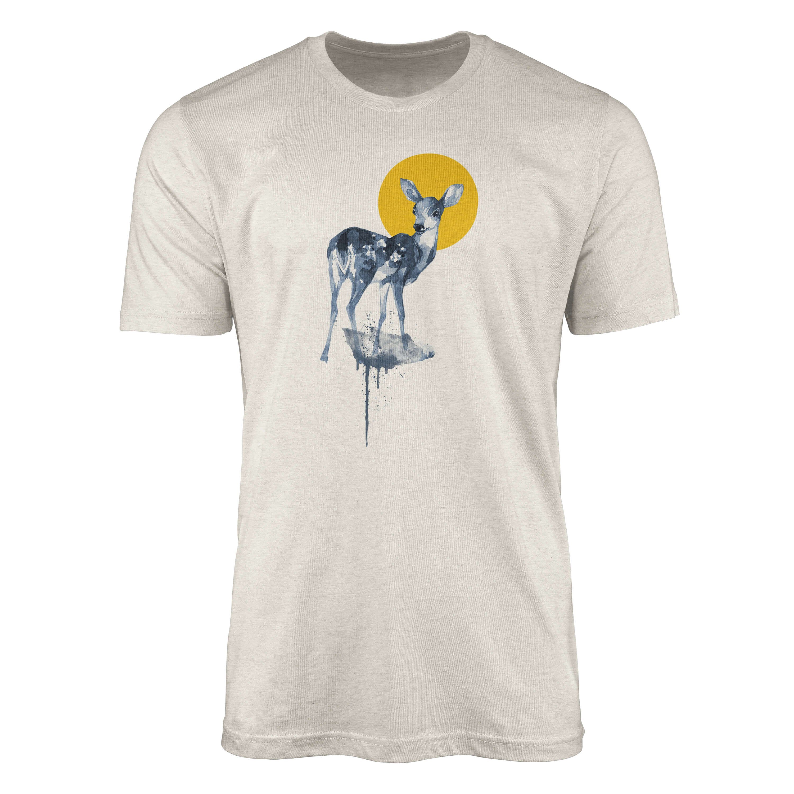 Motiv Shirt Herren Ökomode Nachhaltig (1-tlg) 100% gekämmte T-Shirt Bio-Baumwolle Aquarell T-Shirt Reh erneuerb Sinus Art aus