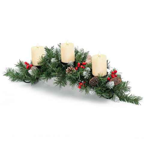 COSTWAY Adventskranz, mit 3 Kerzenständer & roten Beeren, 80x28x20cm