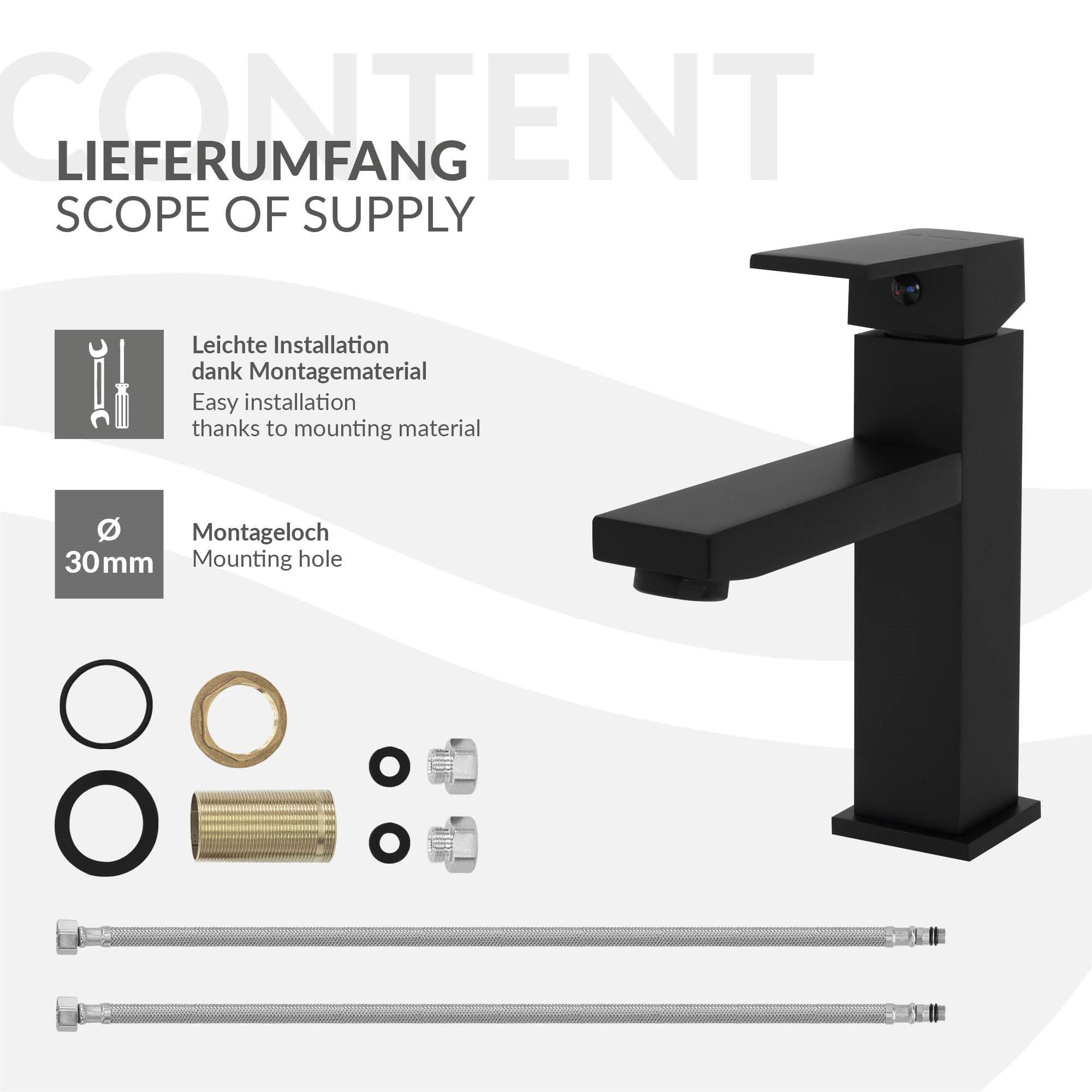 Waschtischarmatur matt 160x45x170 Badezimmer mm LuxeBath fürs Schwarz Waschtischarmatur