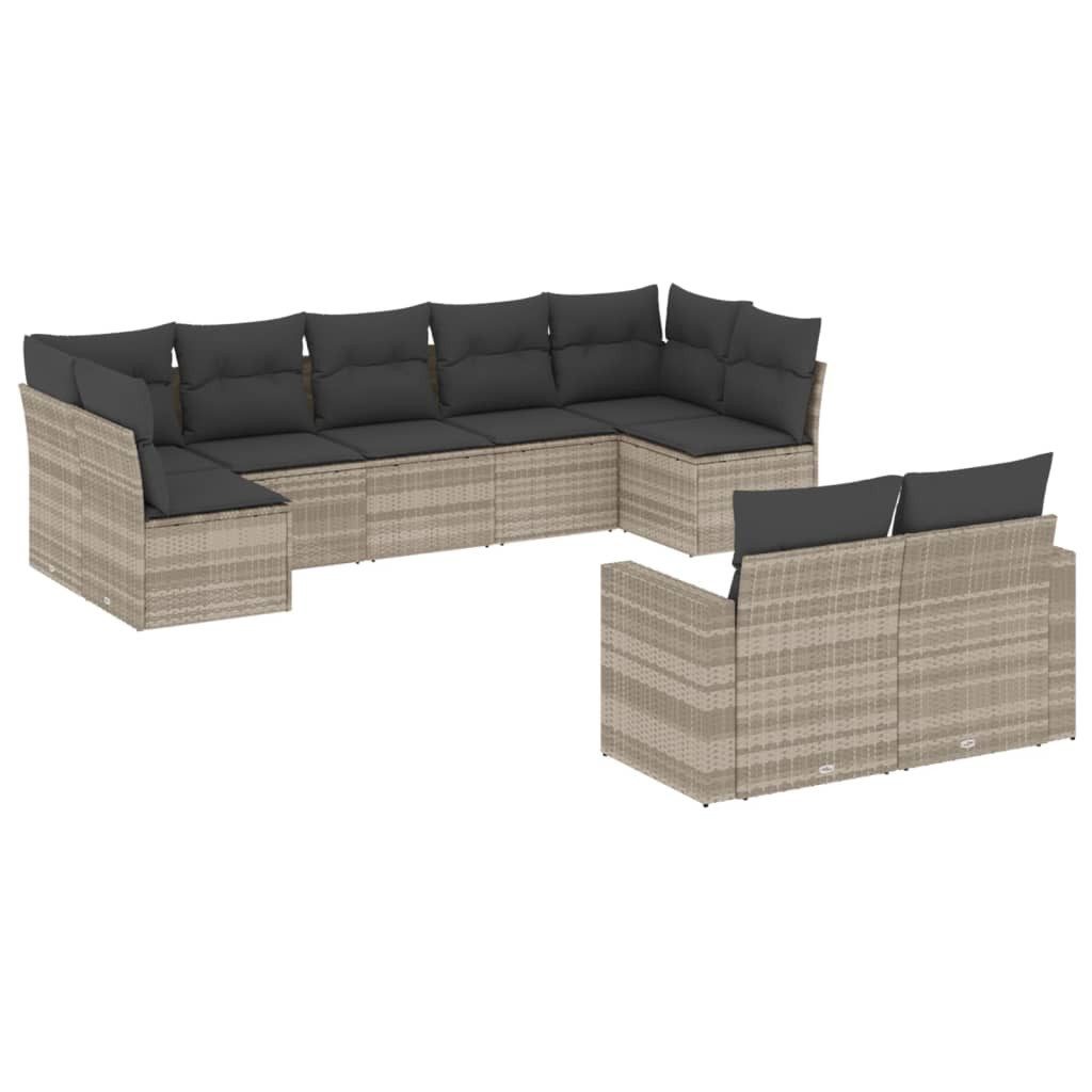 vidaXL Sofaelement 9-tlg. Garten-Sofagarnitur mit Kissen Hellgrau Poly Ratt günstig online kaufen