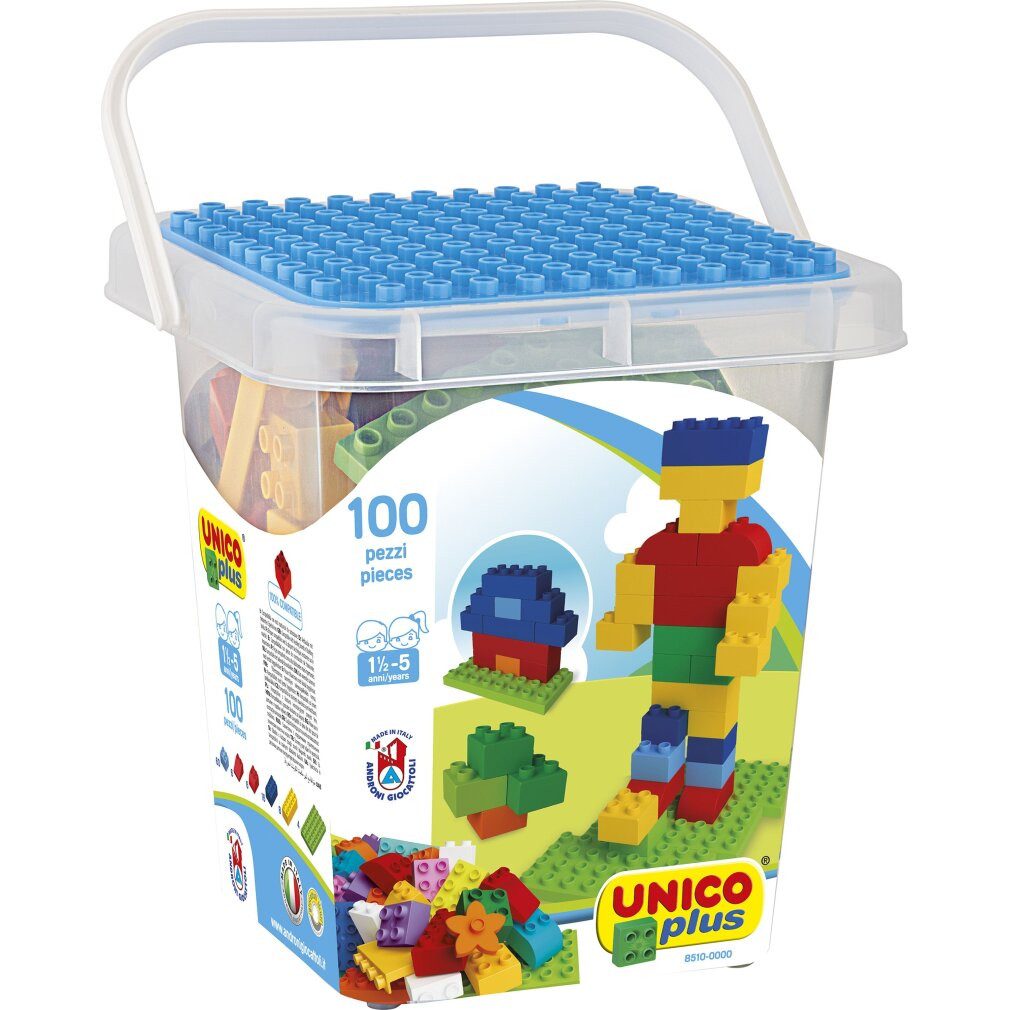 Androni Giocattoli Bausteine 100 Teile im Eimer Unico Spielbausteine, (Packung)