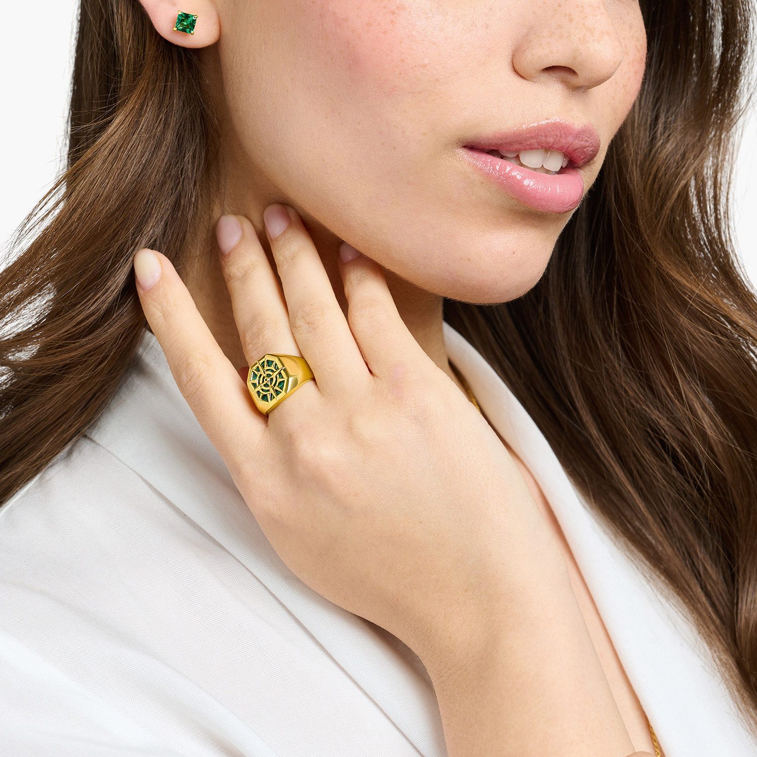THOMAS SABO Siegelring Kompass Goldfarben/Grün