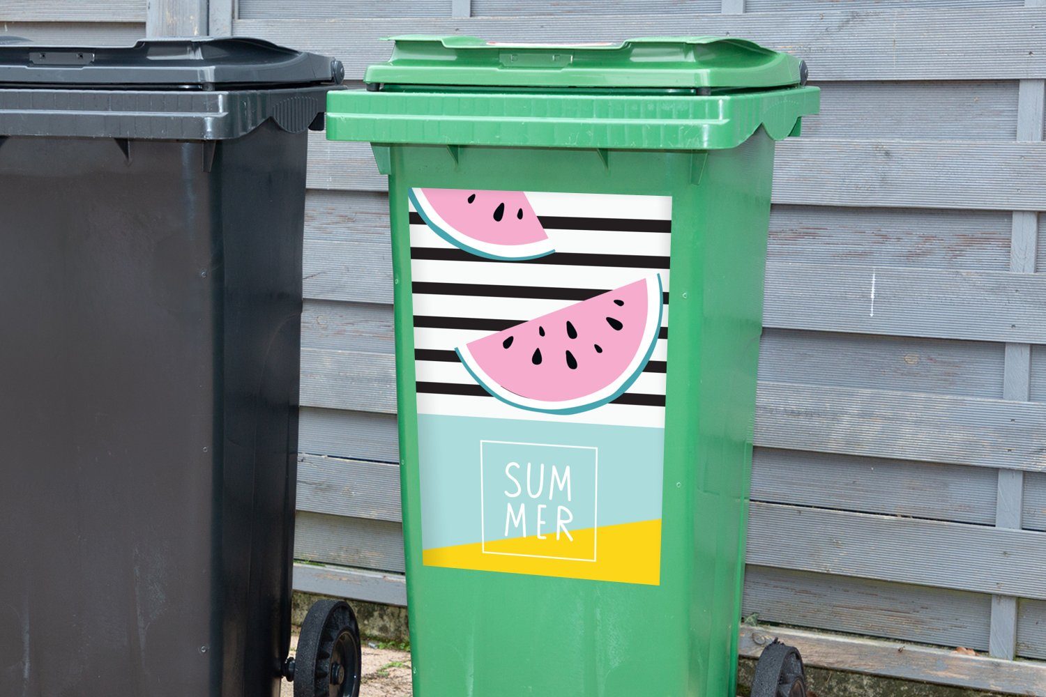 Wandsticker Mülleimer-aufkleber, Wassermelone Obst Abfalbehälter - Container, - (1 MuchoWow Mülltonne, Zitat St), Sticker,