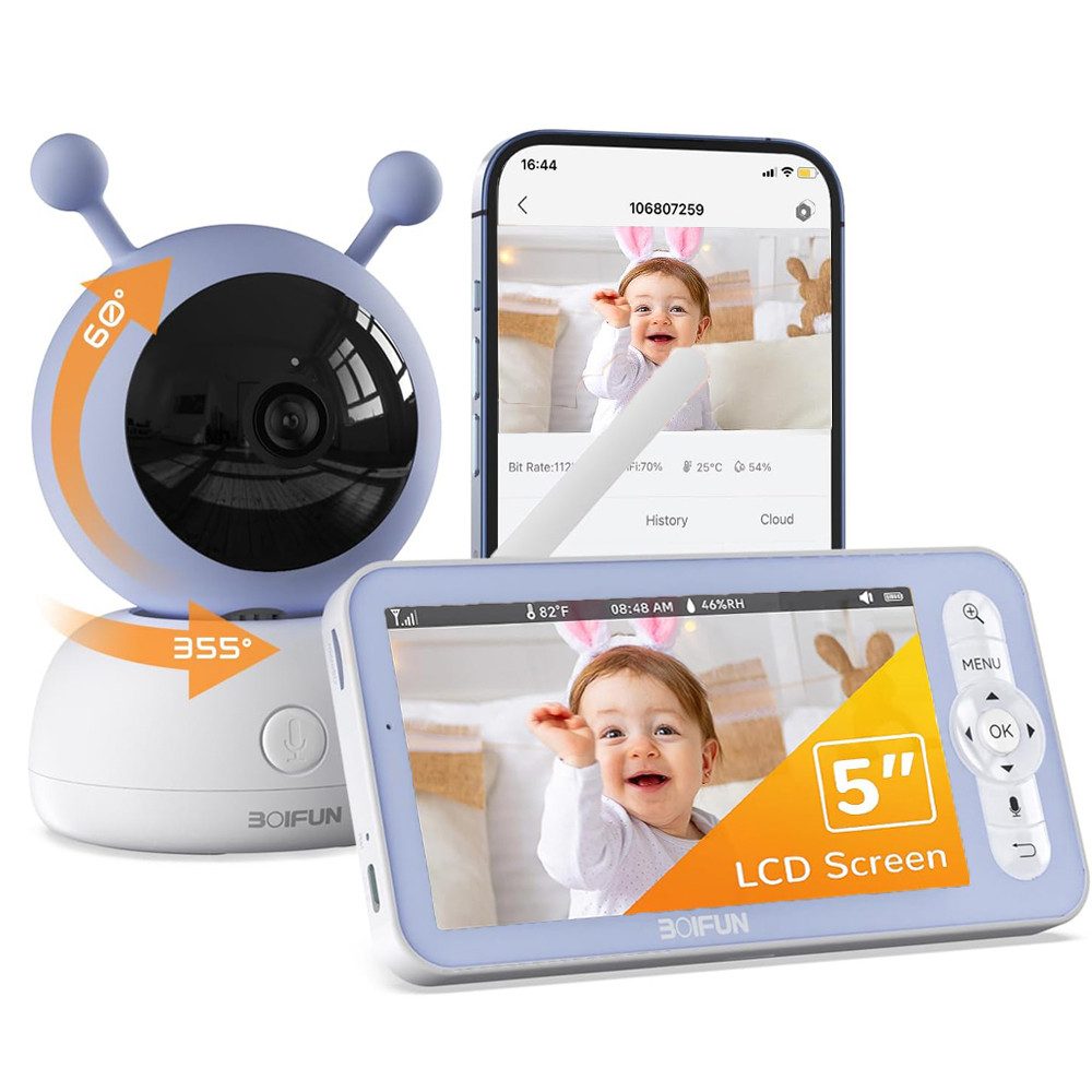Babyphone 1080P/5 Zoll Babyphone mit Kamera und App-Intelligente Nachtsicht