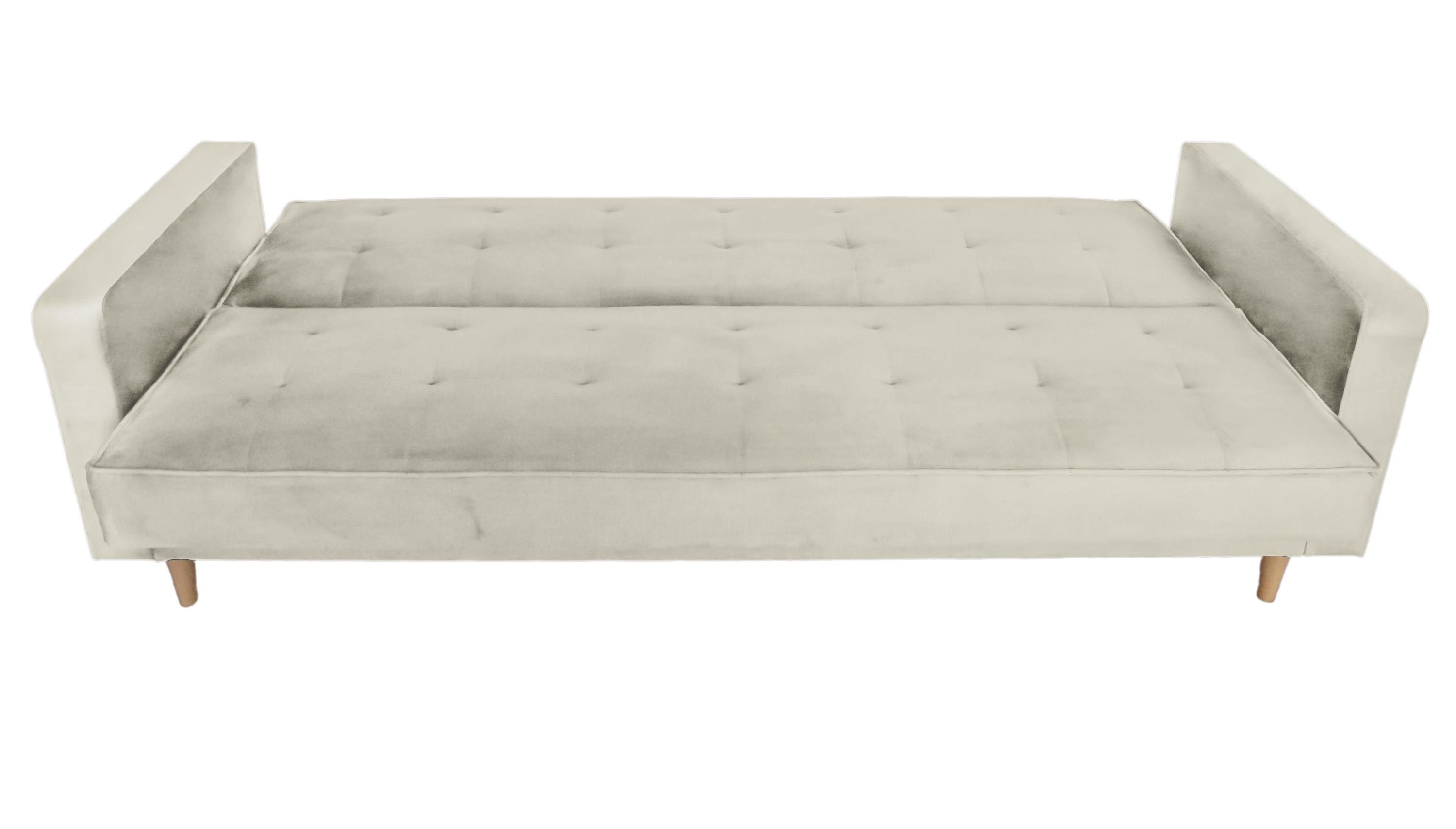 Beautysofa Bettkasten, Sofa und mit Holzbeine skandinavischen Polstersofa Schlafsofa (paros 01) Schlaffunktion Stil, Couch Bamako, im Creme mit