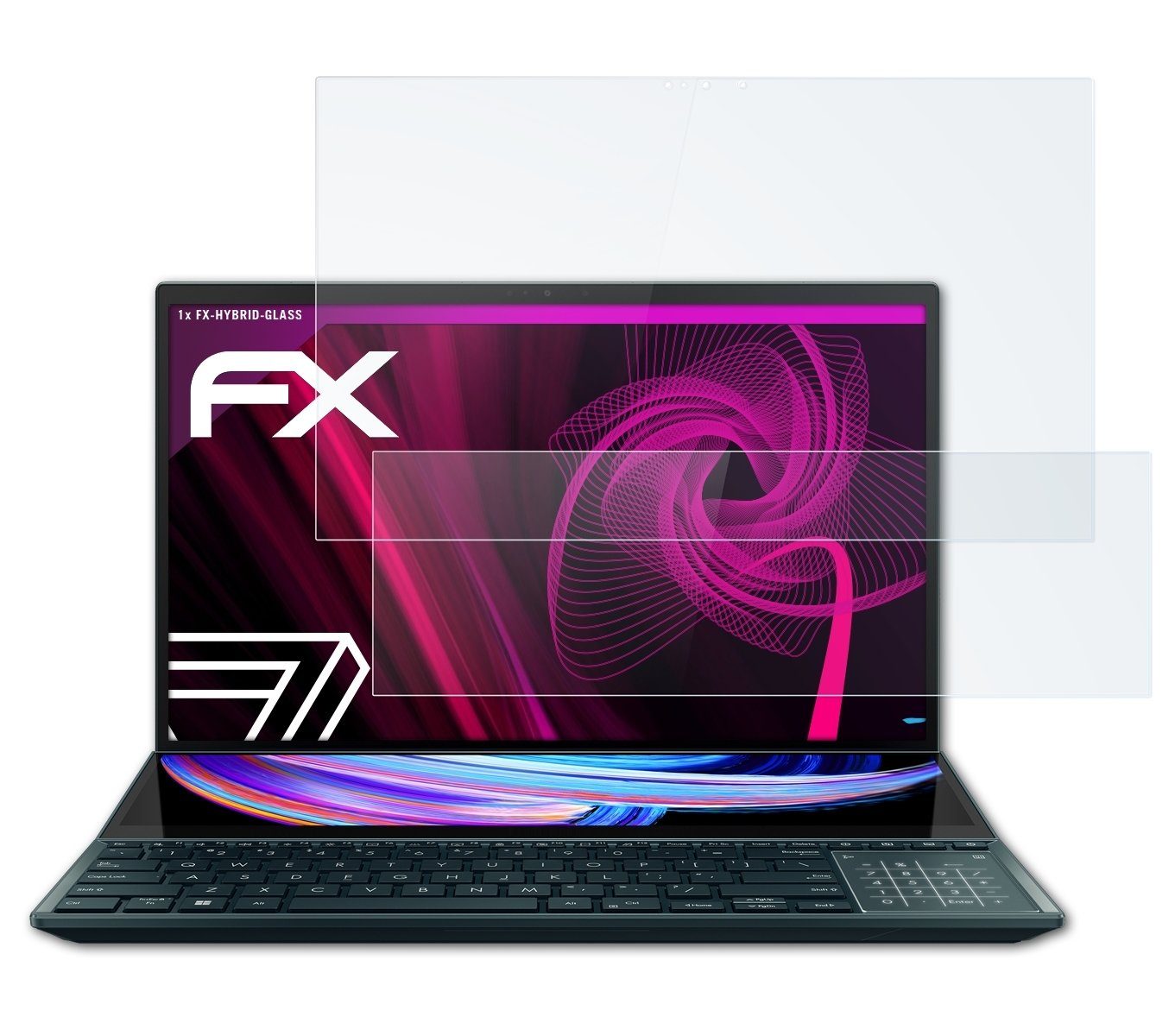 atFoliX Schutzfolie Panzerglasfolie für Asus Zenbook Pro Duo 15 OLED,  Ultradünn und superhart