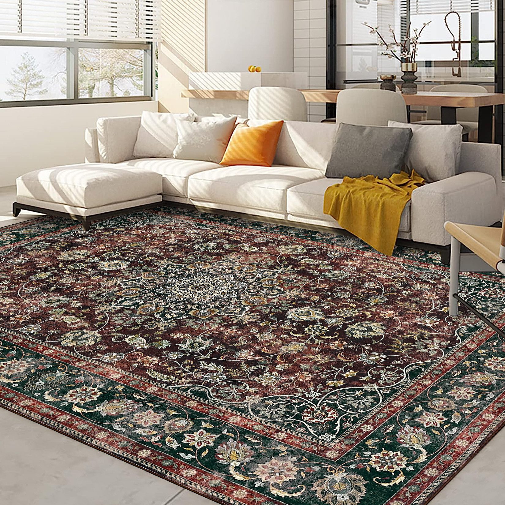 GarveeMore Teppich Teppich Wohnzimmer Waschbarer Vintage Teppich Schlafzimmer