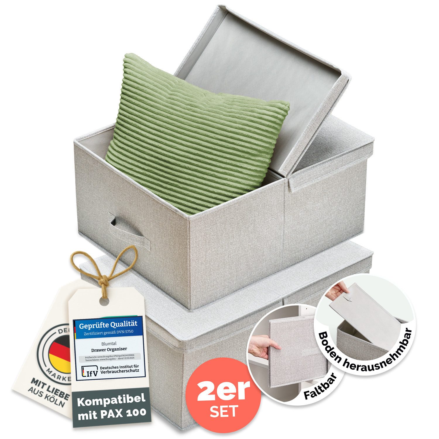 Blumtal Faltbox Kompatibel HEMNES, MALM, PAX Organizer Ordnungssystem Kleiderschrank (2 St), Faltboxen für BHs, T-Shirts - Boxen für Schrank