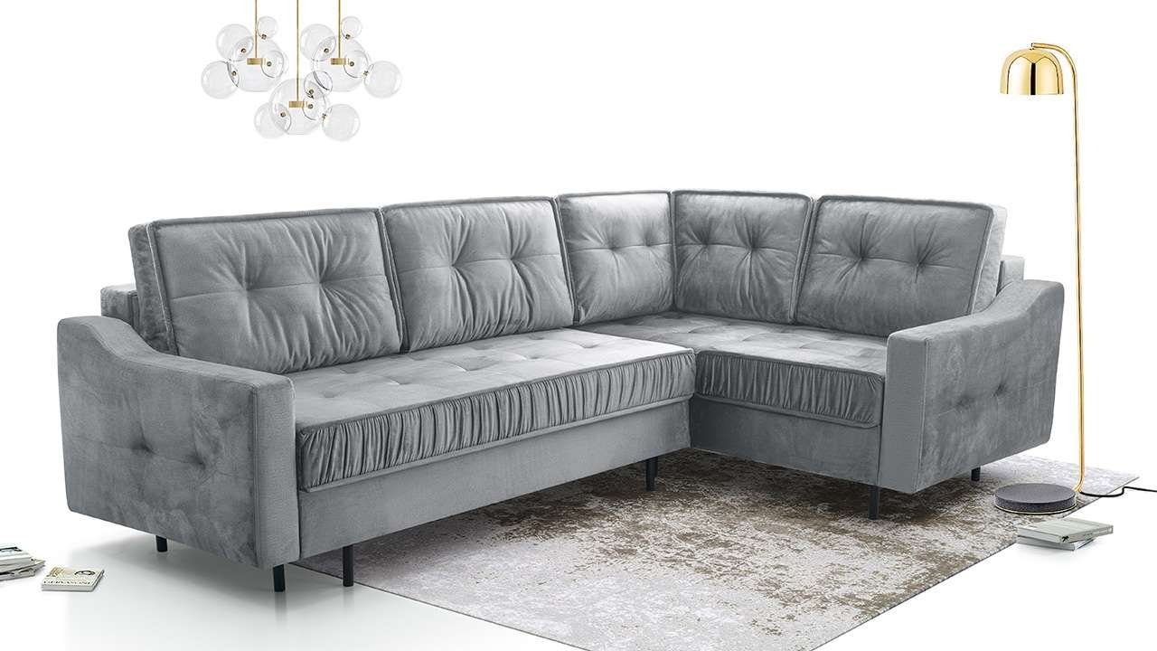 Ecksofa Mit ABETO, Sofa Schlaffunktion Wohnlandschaft L-Form Grau Monolith MKS MÖBEL -