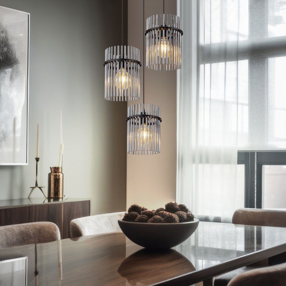 GLOBO LIGHTING LED Pendelleuchte, Leuchtmittel inklusive, Warmweiß, Pendellampe Wohnzimmerleuchte 3x LED Glasstäbe rauchfarben H 140 cm